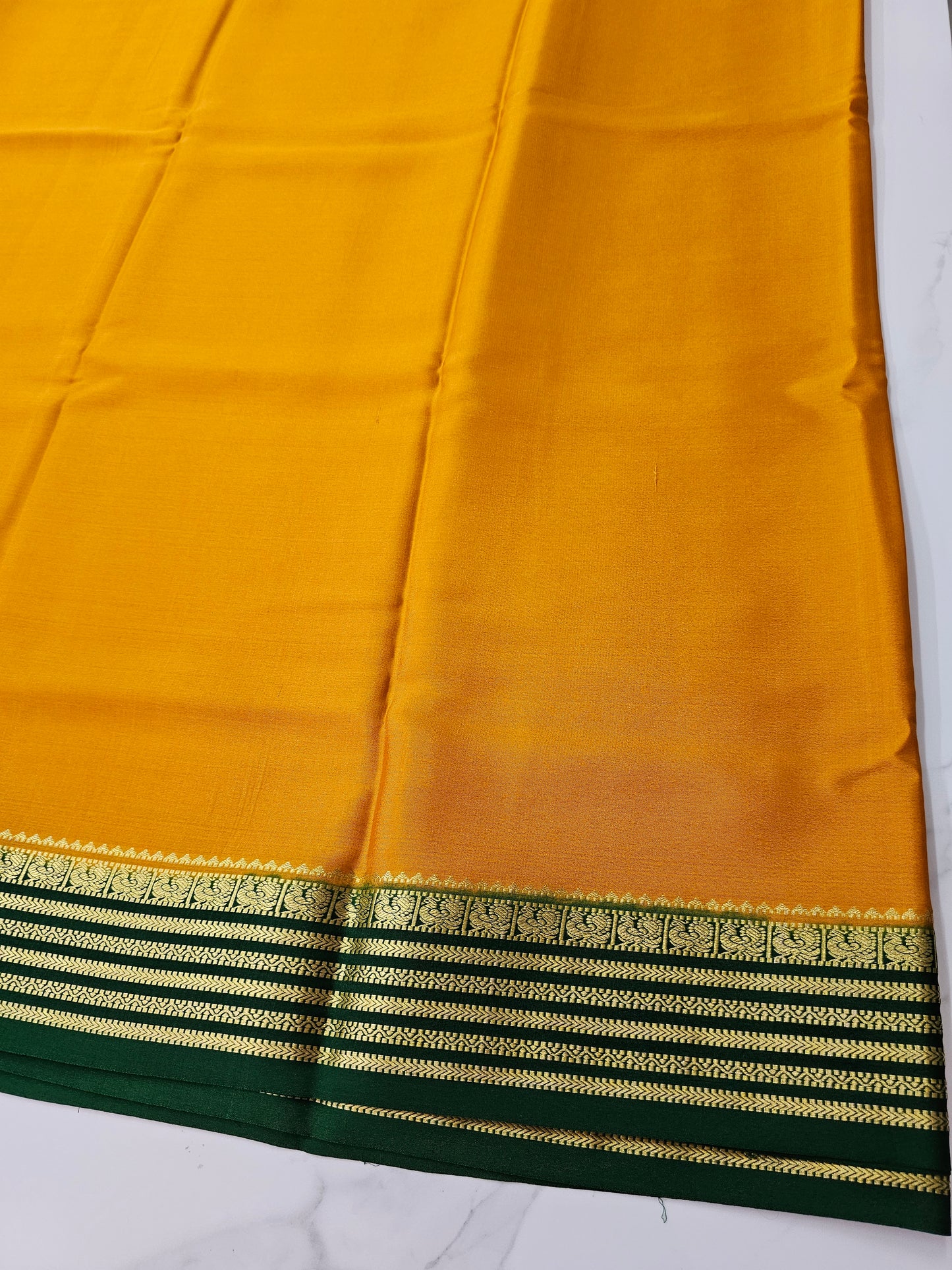 YELLOW WITH GREEN - PURE MYSORE CREPE SILK