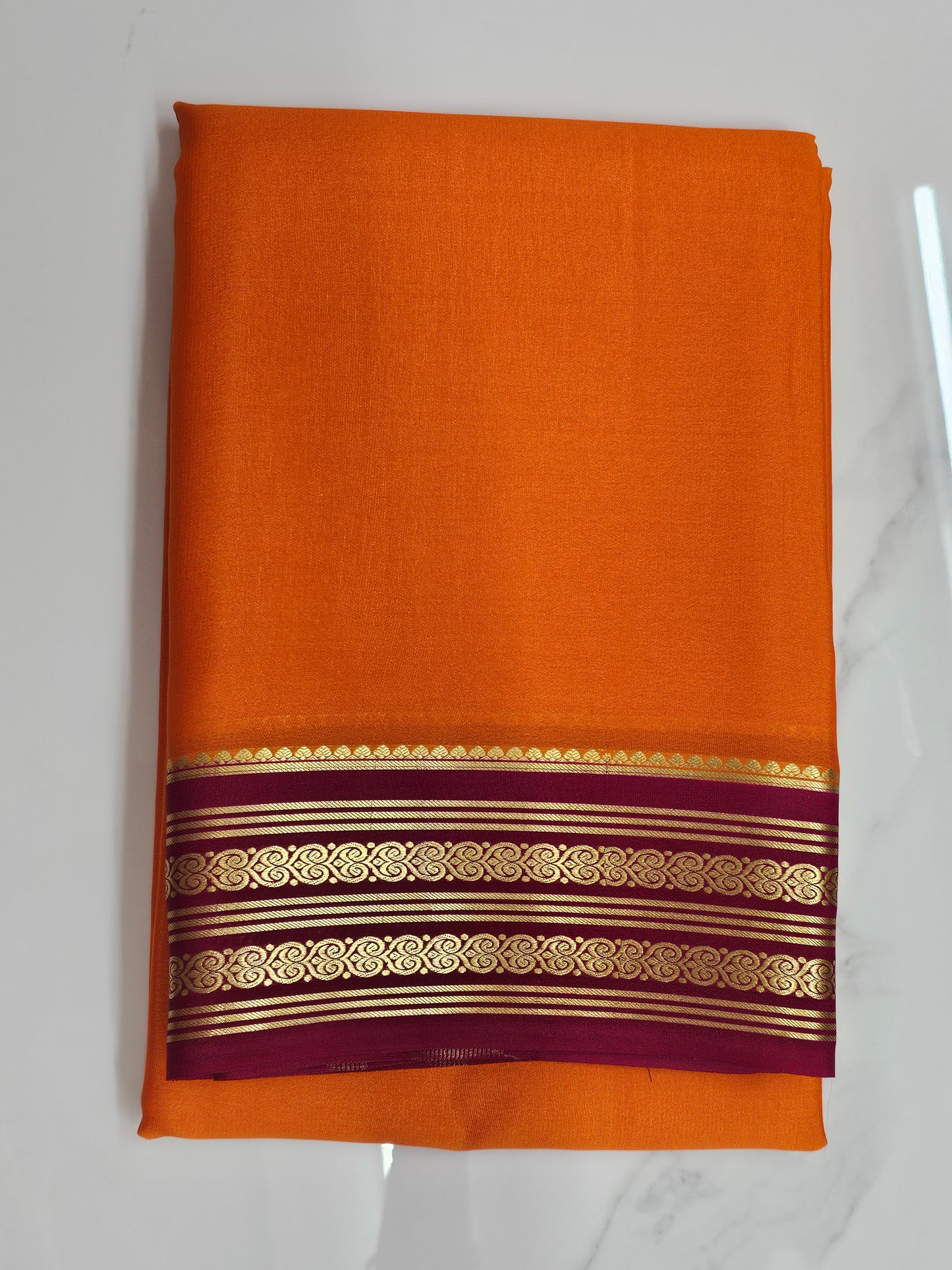 ORANGE WITH PINK - PURE MYSORE CREPE SILK