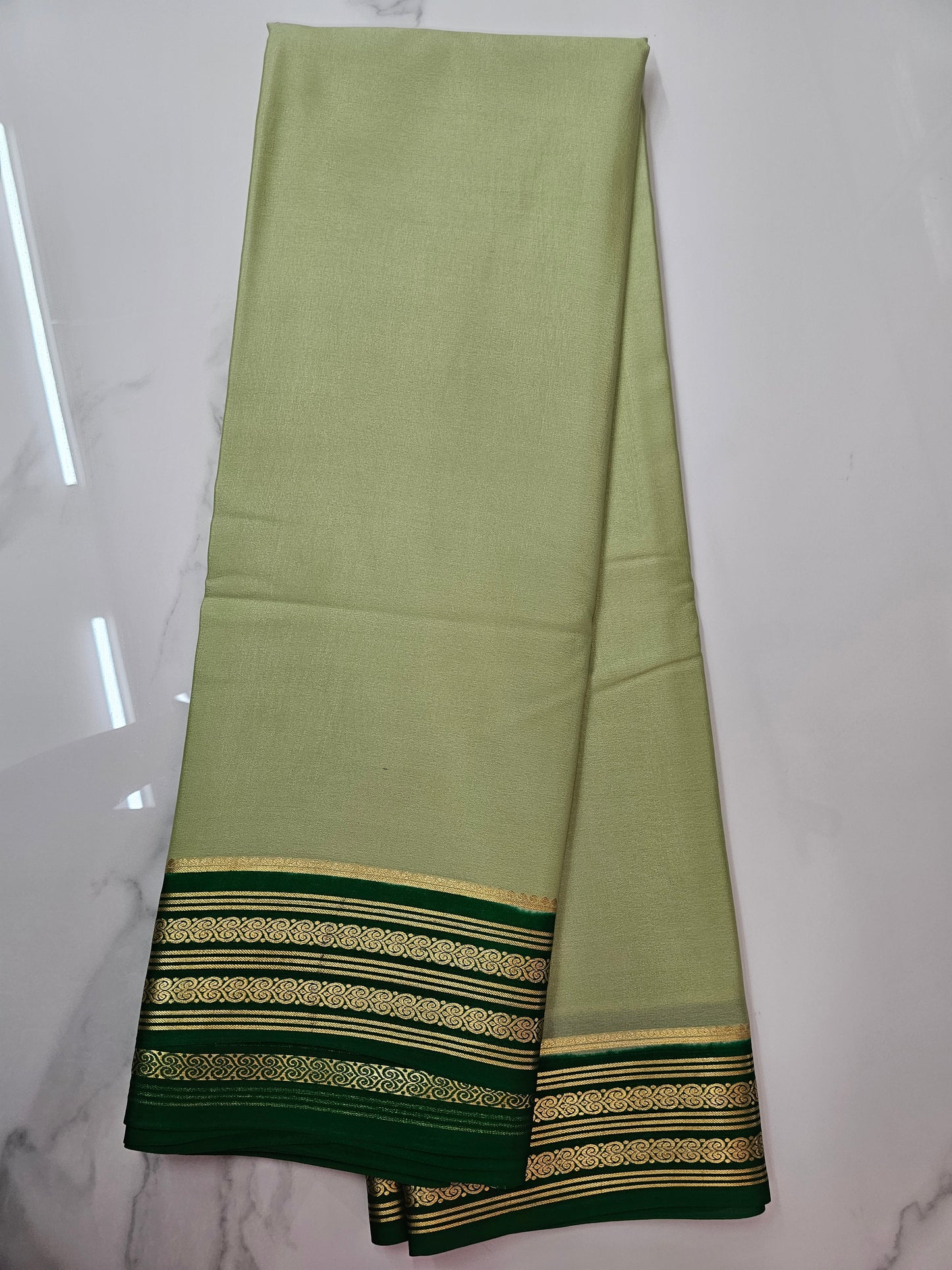 LIGHT GREEN WITH GREEN - PURE MYSORE CREPE SILK