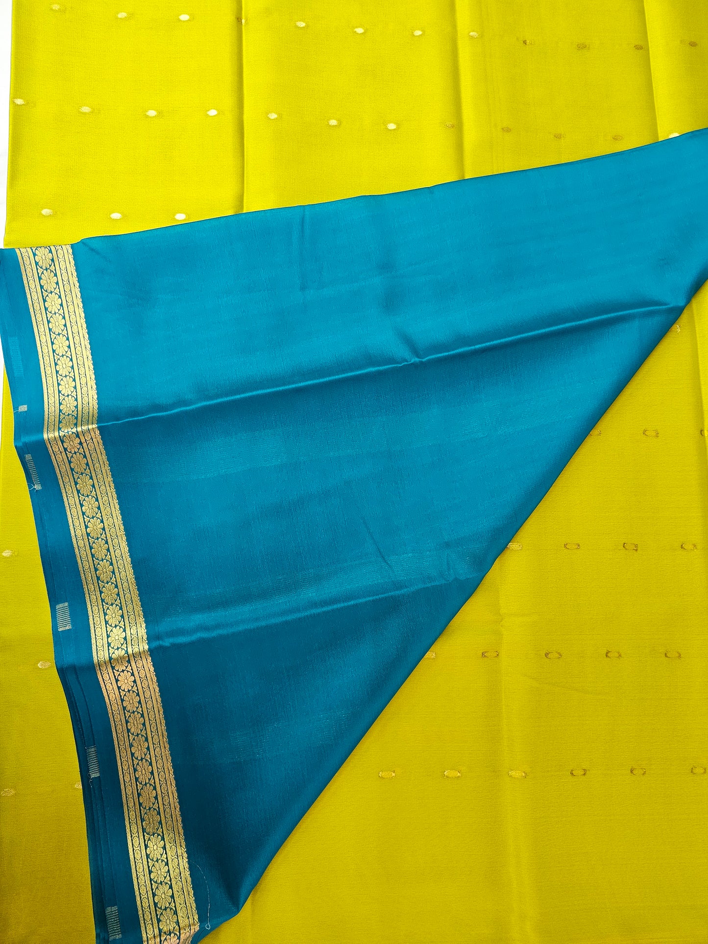 PARROT GREEN WITH PEACOCK BLUE GREEN - PURE MYSORE CREPE SILK