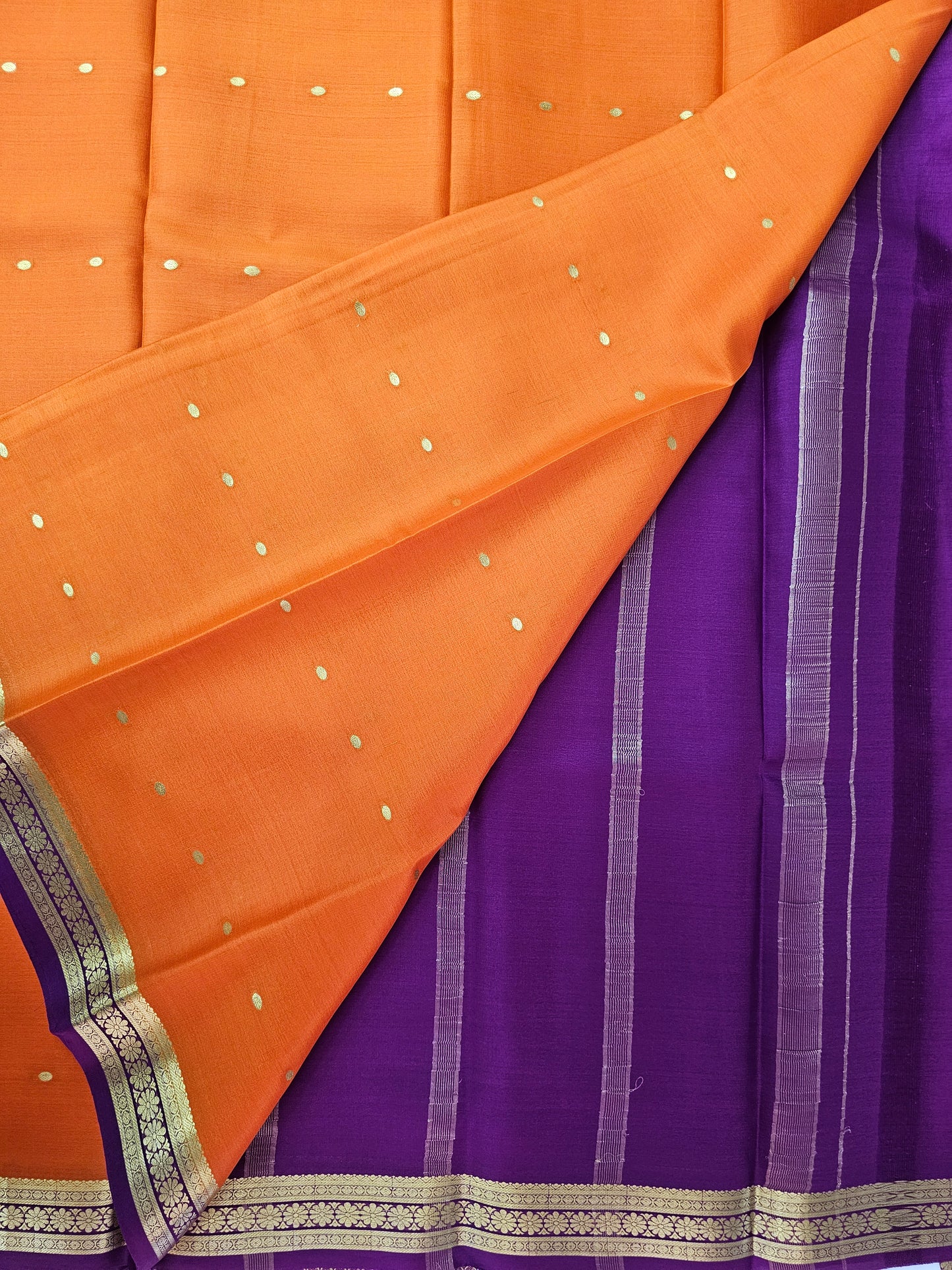 ORANGE WITH PURPLE - PURE MYSORE CREPE SILK