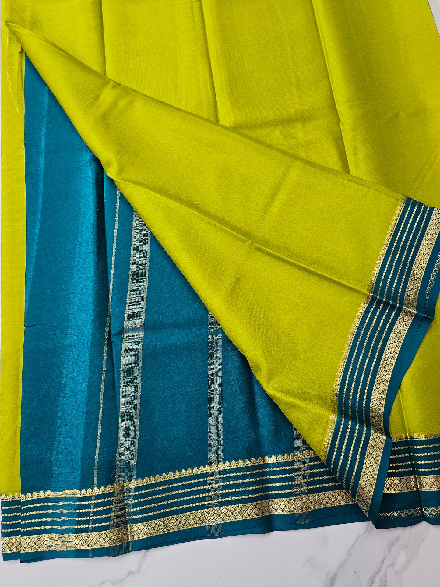 GREEN WITH BLUE - PURE MYSORE CREPE SILK