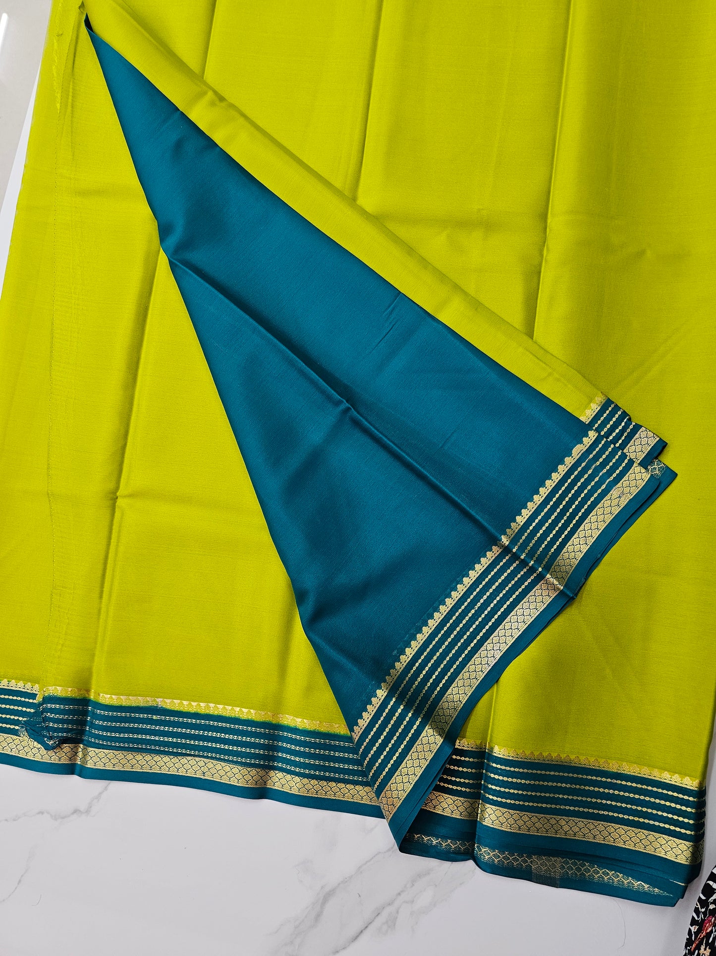 GREEN WITH BLUE - PURE MYSORE CREPE SILK