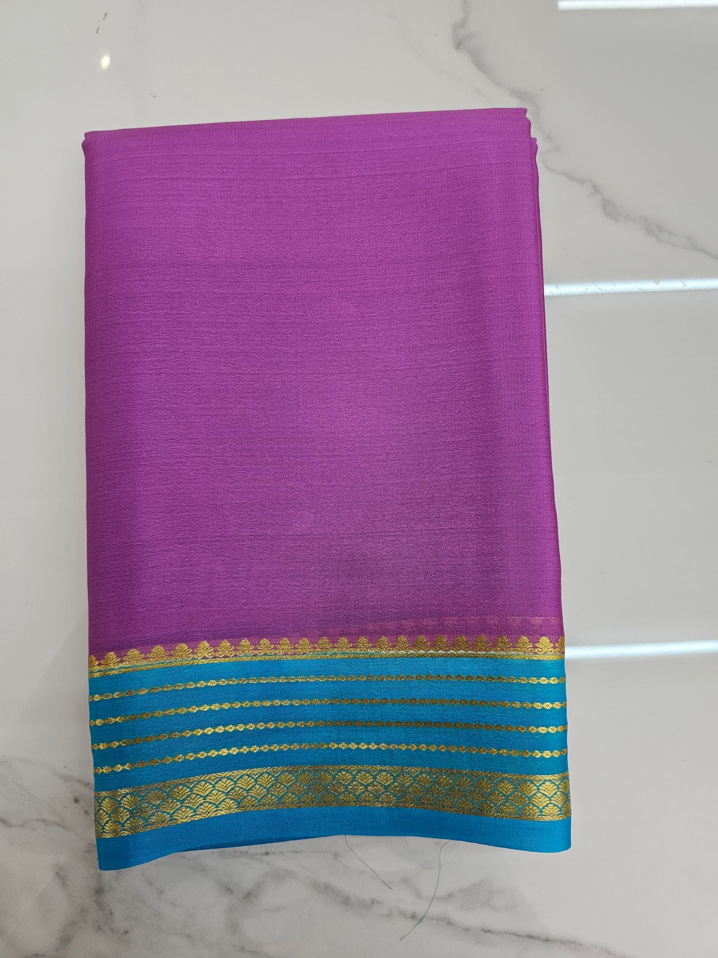 LIGHT PINKISH PURPLE WITH BLUE - PURE MYSORE CREPE SILK