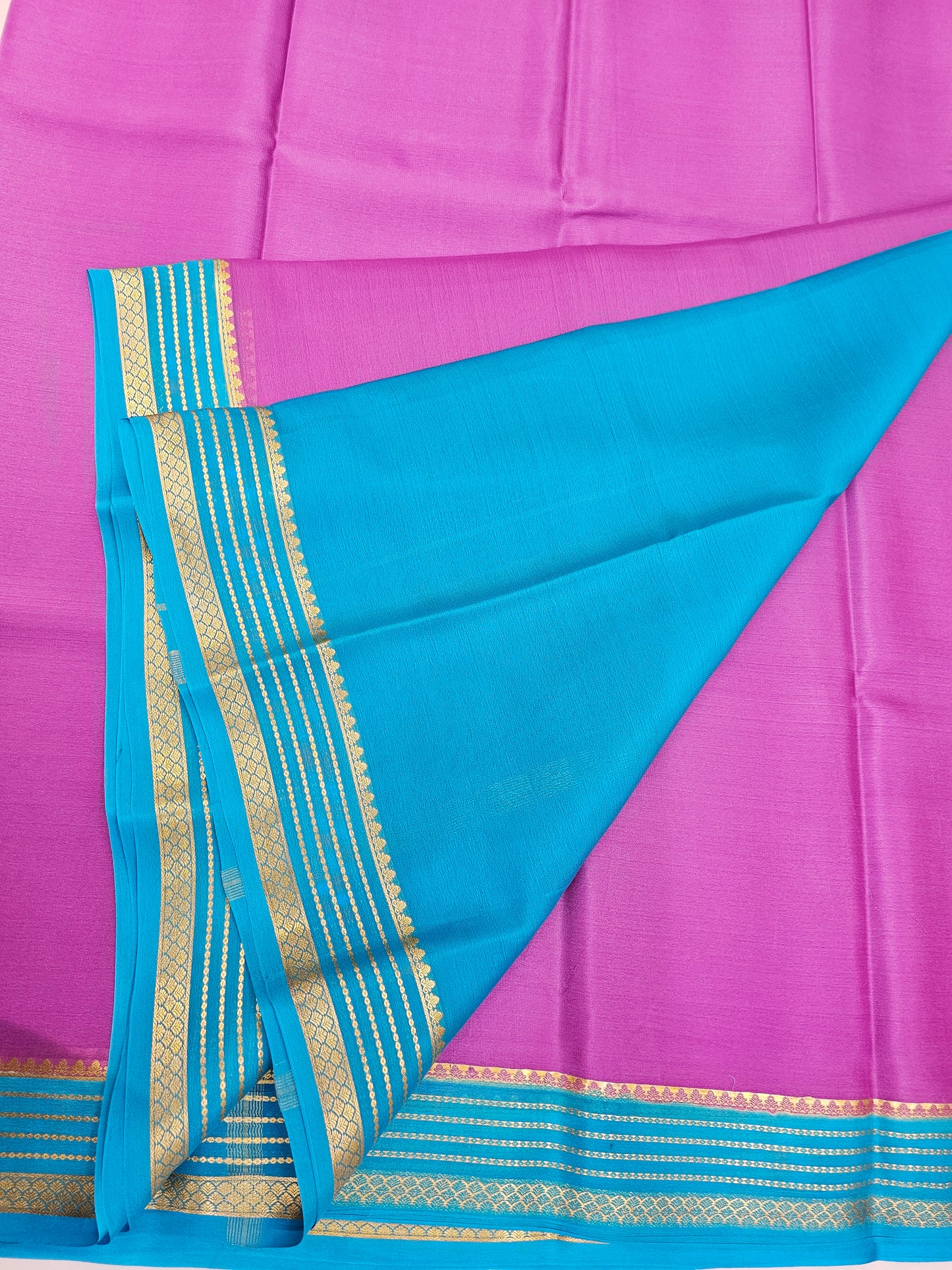 LIGHT PINKISH PURPLE WITH BLUE - PURE MYSORE CREPE SILK