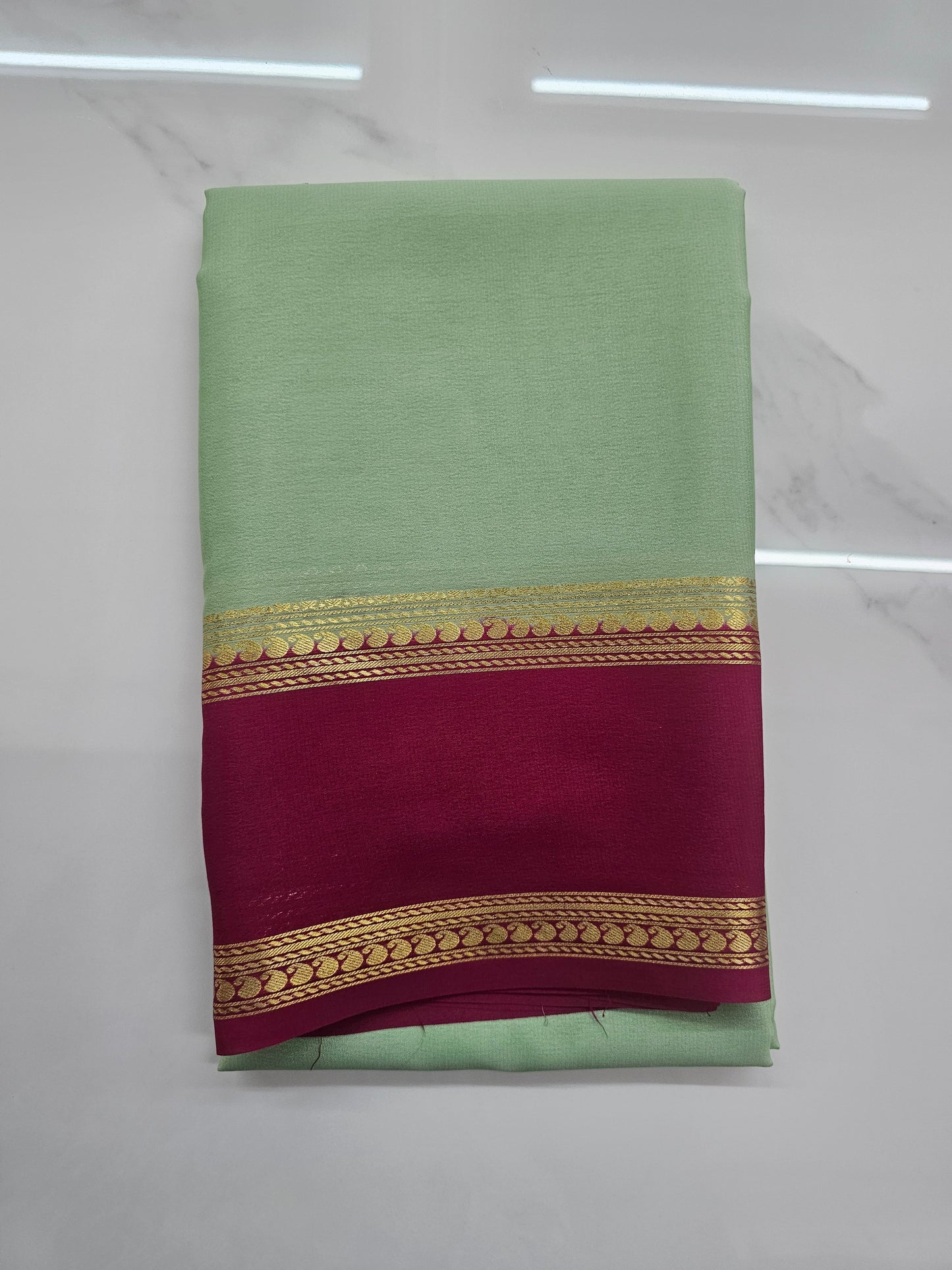 GREEN WITH PINK - PURE MYSORE CREPE SILK