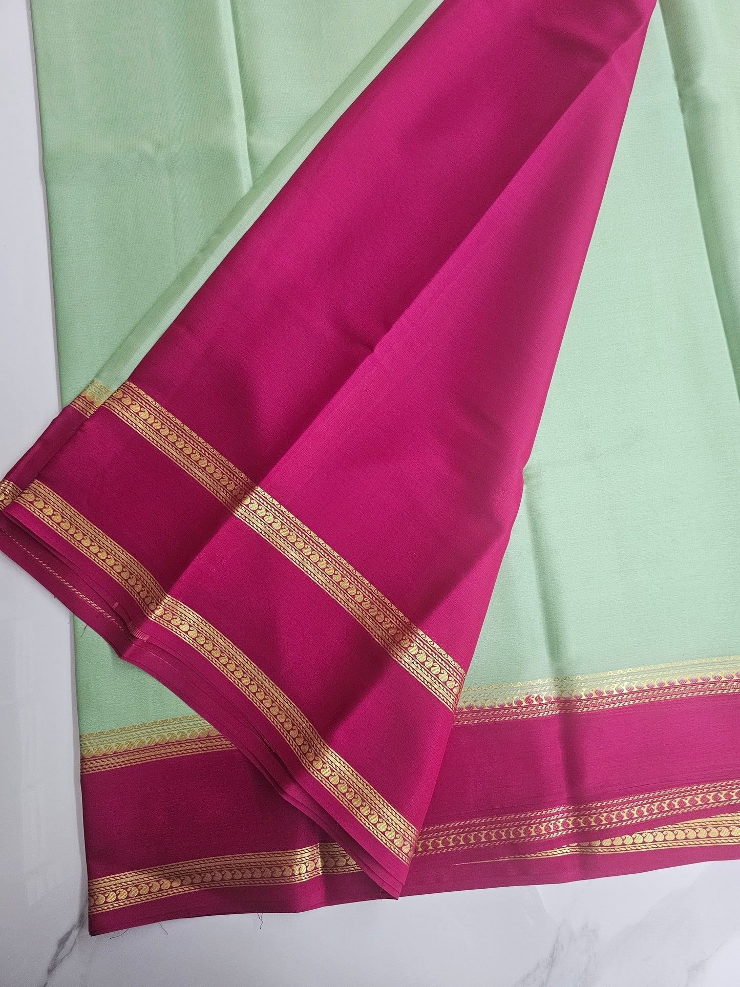 GREEN WITH PINK - PURE MYSORE CREPE SILK
