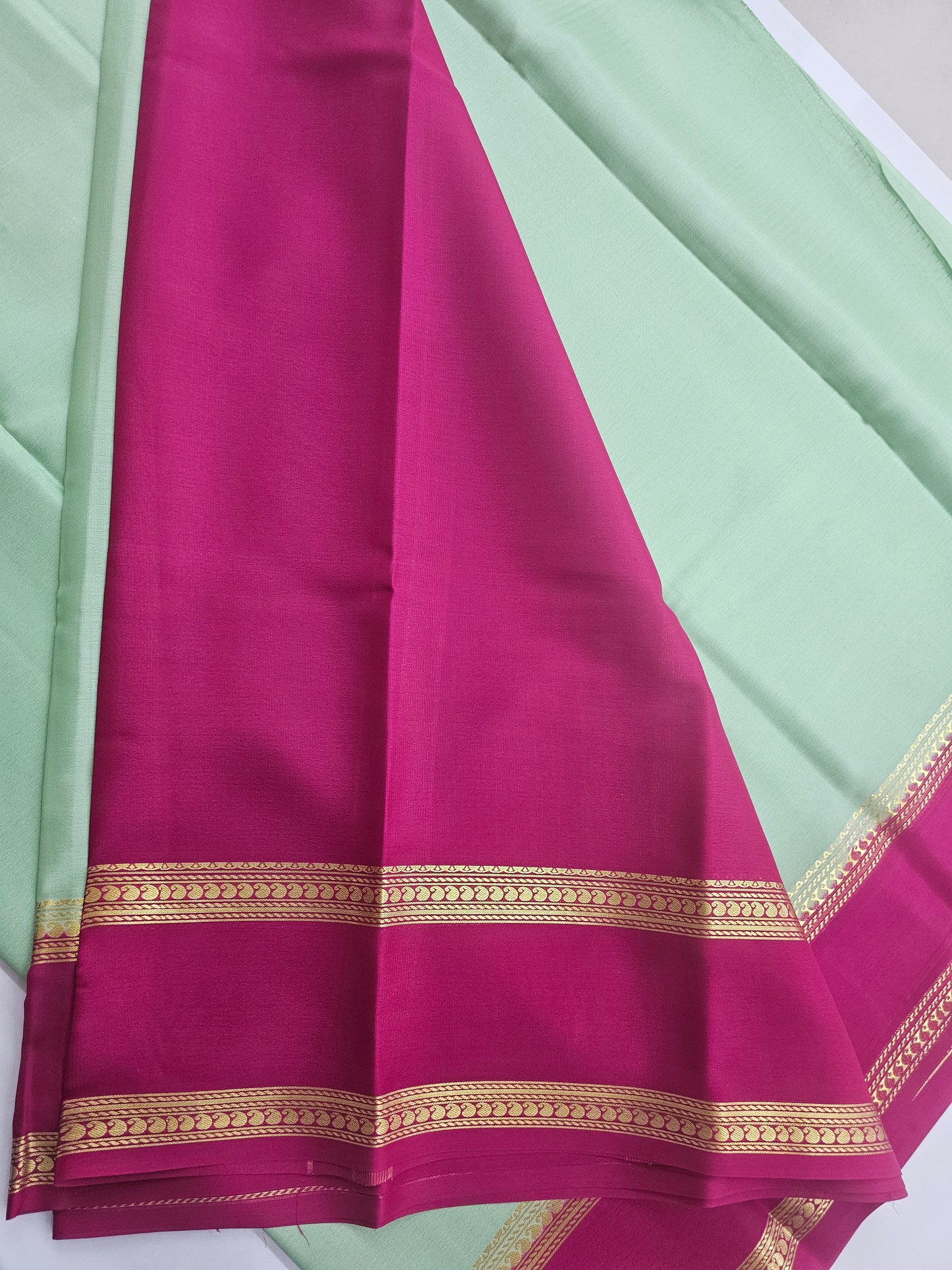 GREEN WITH PINK - PURE MYSORE CREPE SILK