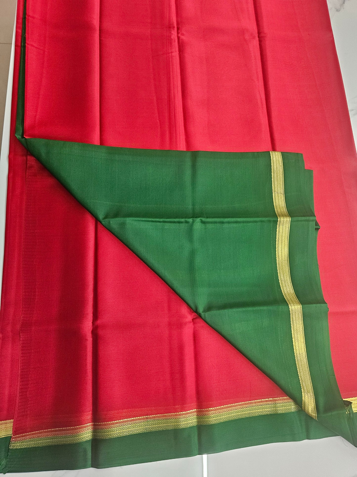 RED WITH GREEN - PURE MYSORE CREPE SILK
