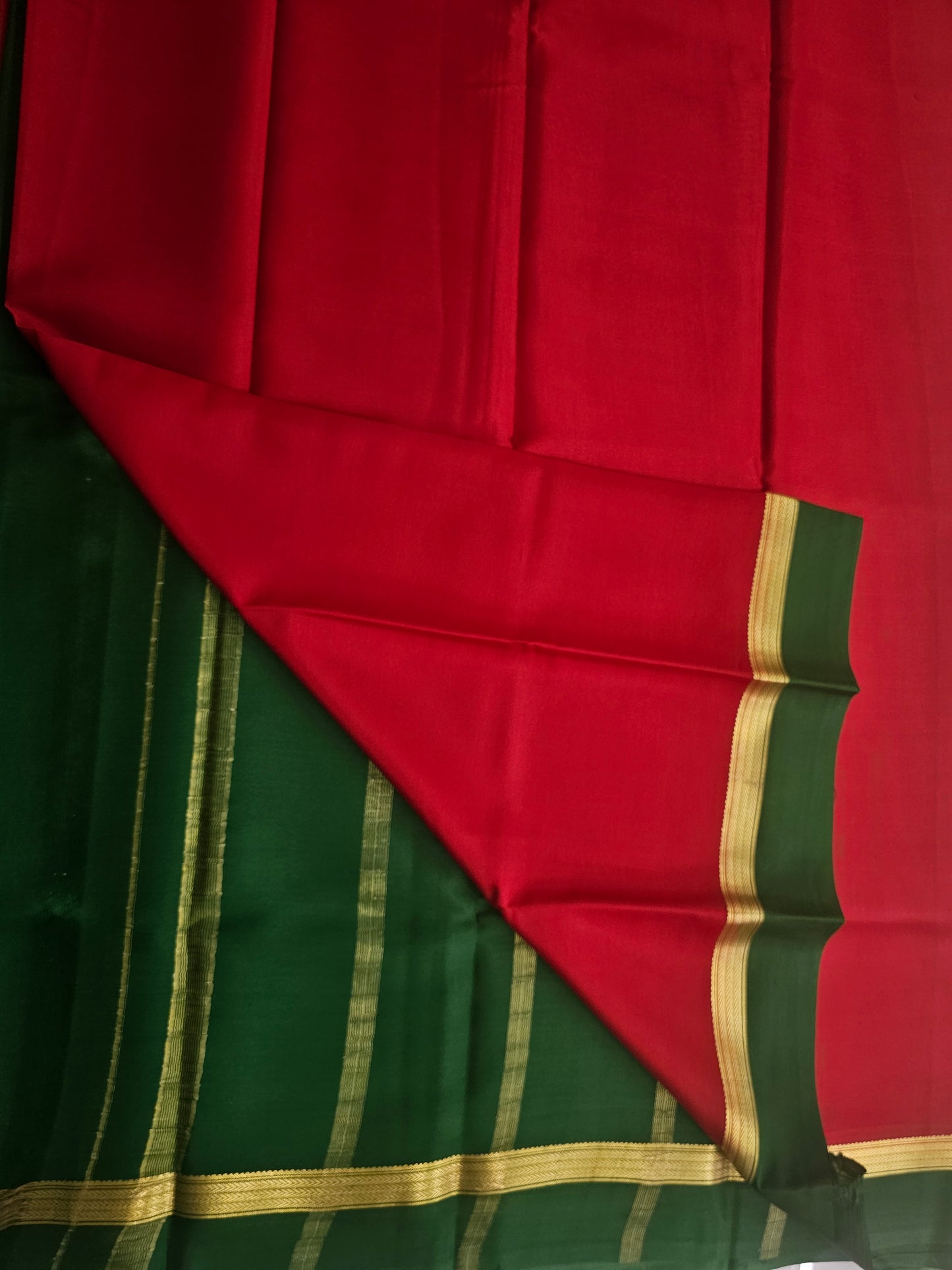 RED WITH GREEN - PURE MYSORE CREPE SILK