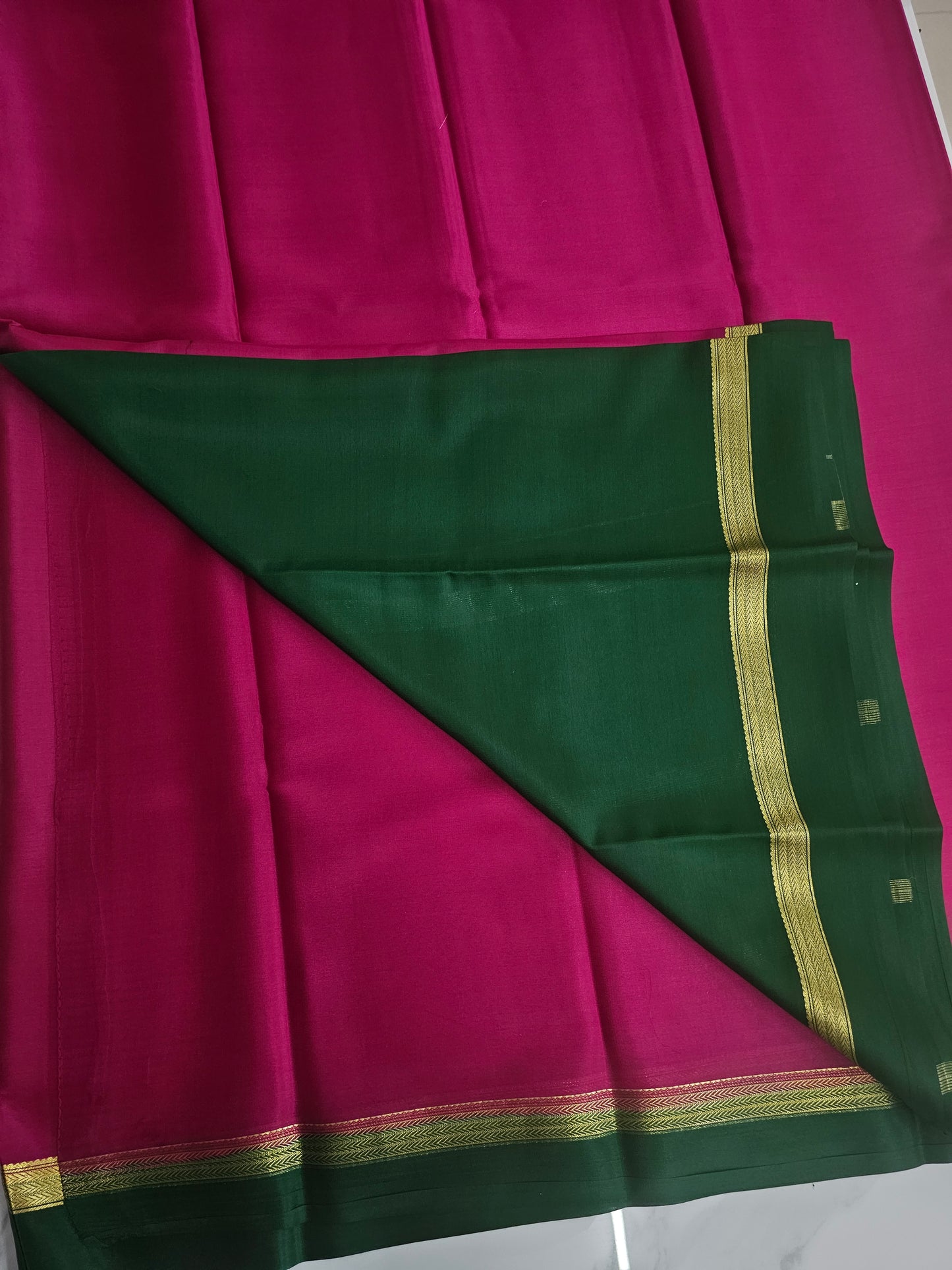 PINK WITH GREEN - PURE MYSORE CREPE SILK