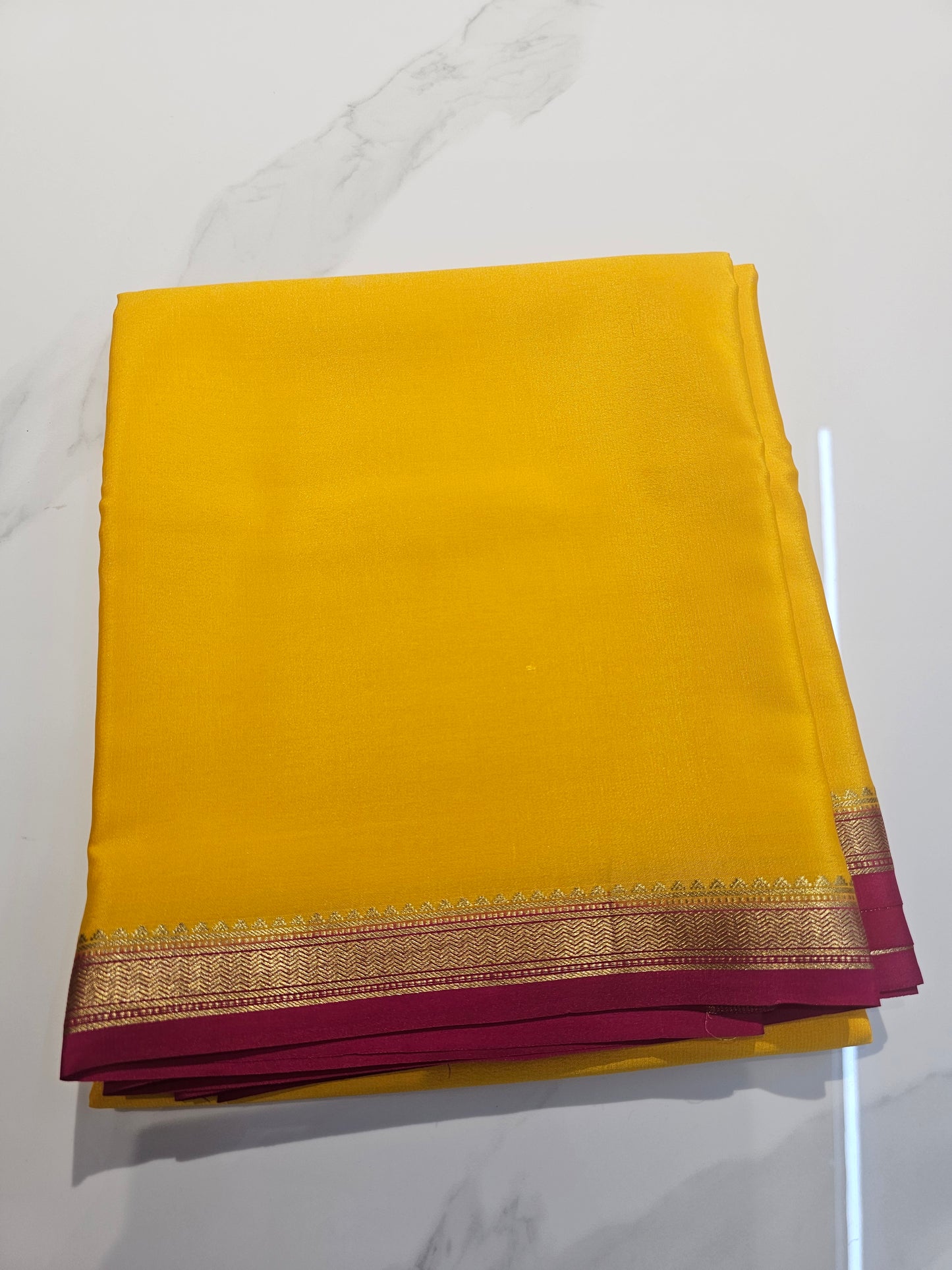 YELLOW WITH PINK - PURE MYSORE CREPE SILK