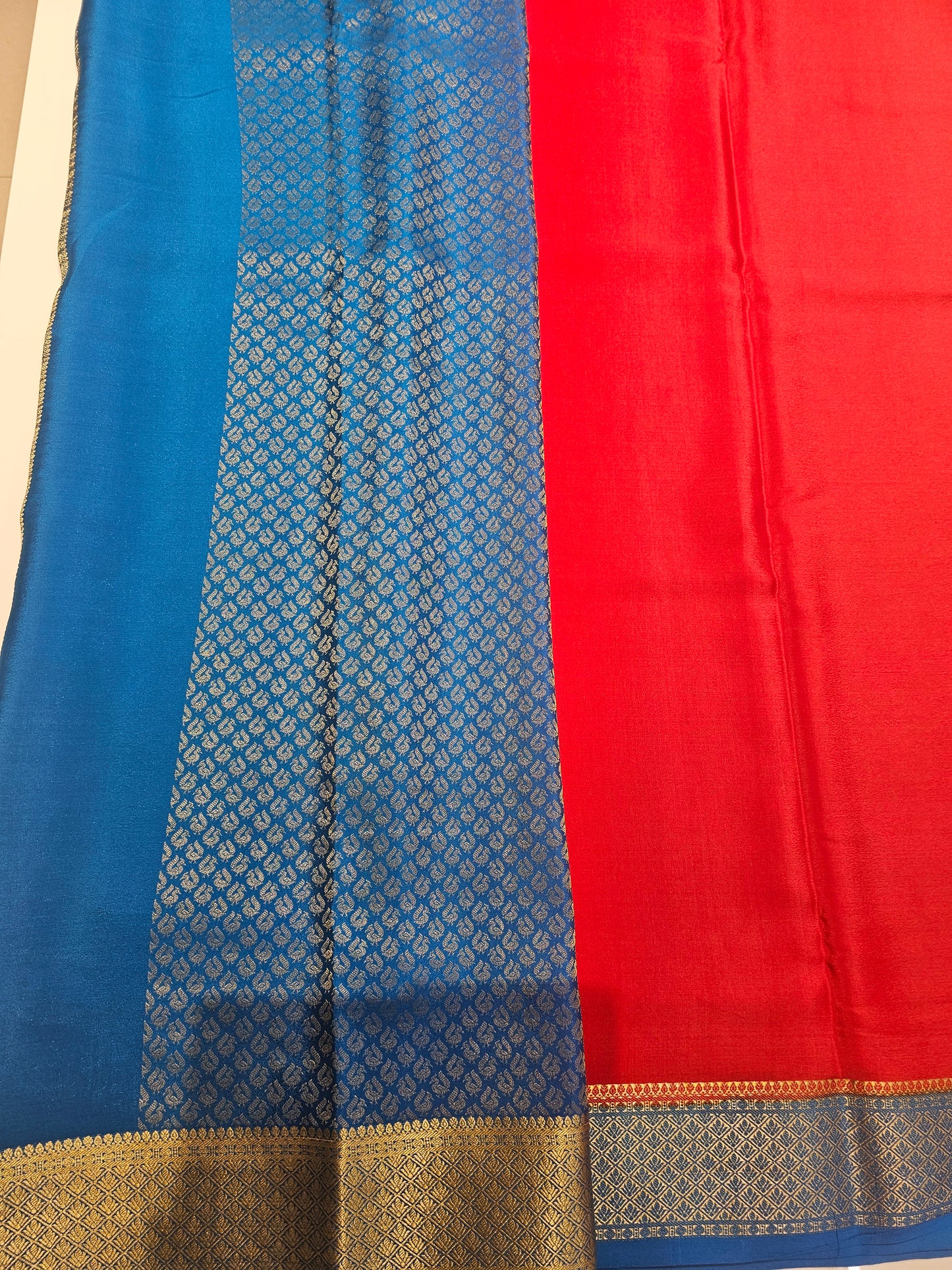 RED WITH BLUE -PURE MYSORE CREPE SILK