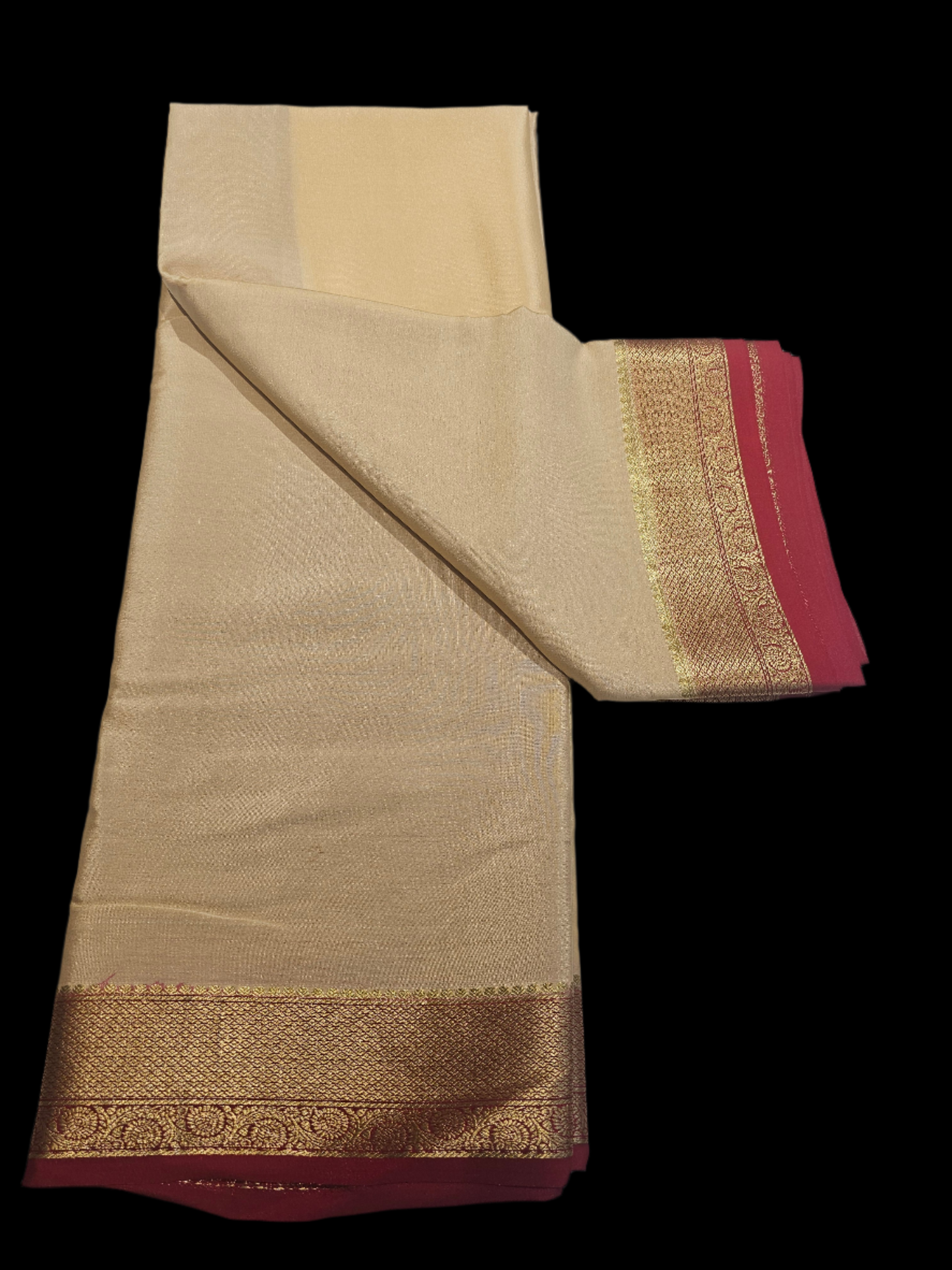 LIGHT GOLDEN WITH CHERRY RED - PURE MYSORE CREPE SILK