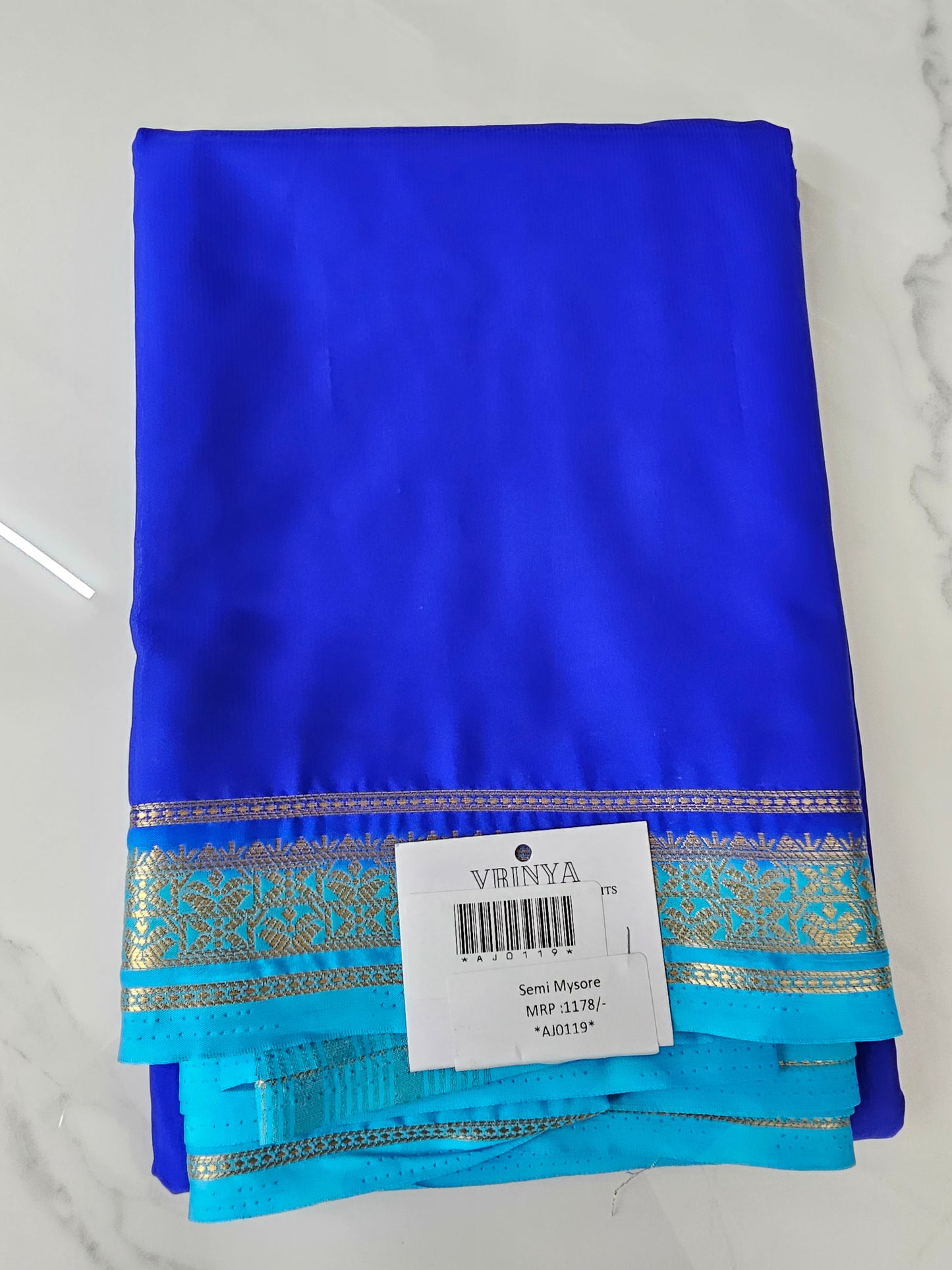 ROYAL BLUE WITH SKY BLUE- SEMI MYSORE CREPE