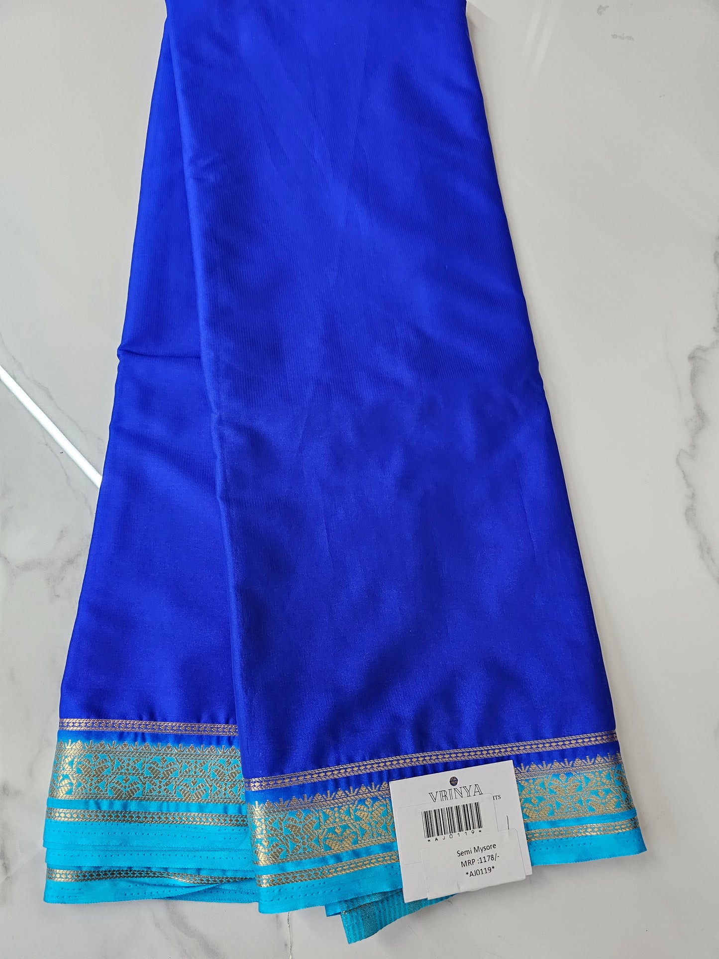 ROYAL BLUE WITH SKY BLUE- SEMI MYSORE CREPE