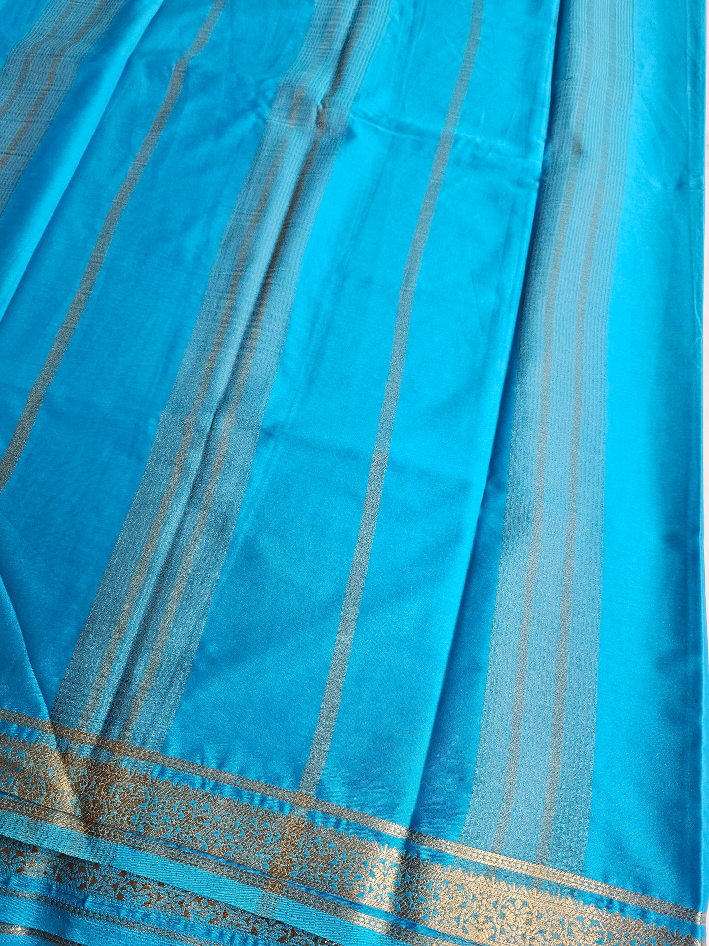 ROYAL BLUE WITH SKY BLUE- SEMI MYSORE CREPE