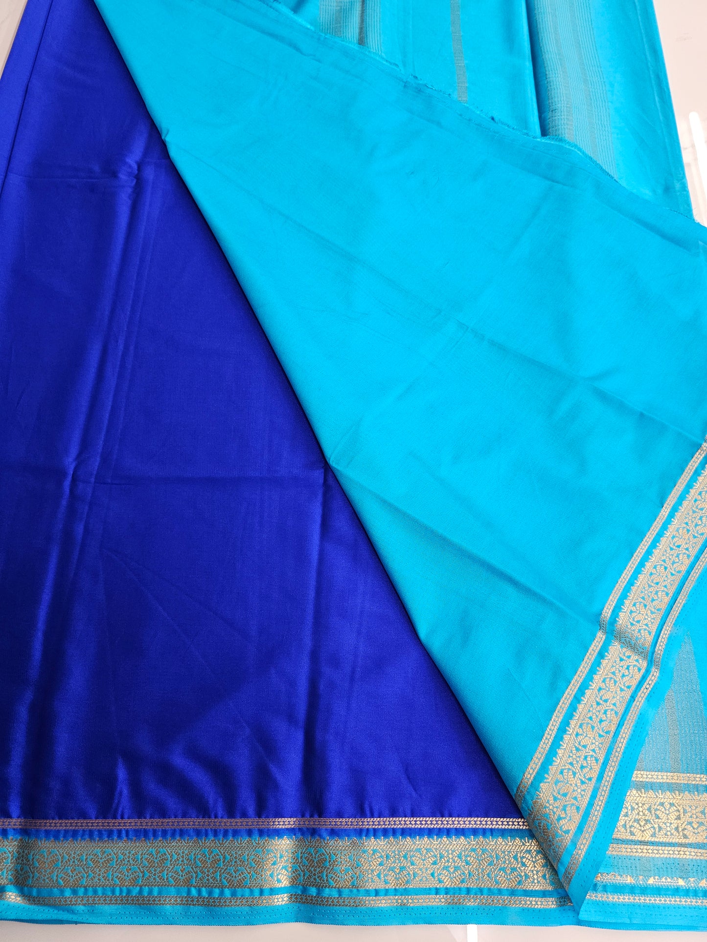 ROYAL BLUE WITH SKY BLUE- SEMI MYSORE CREPE