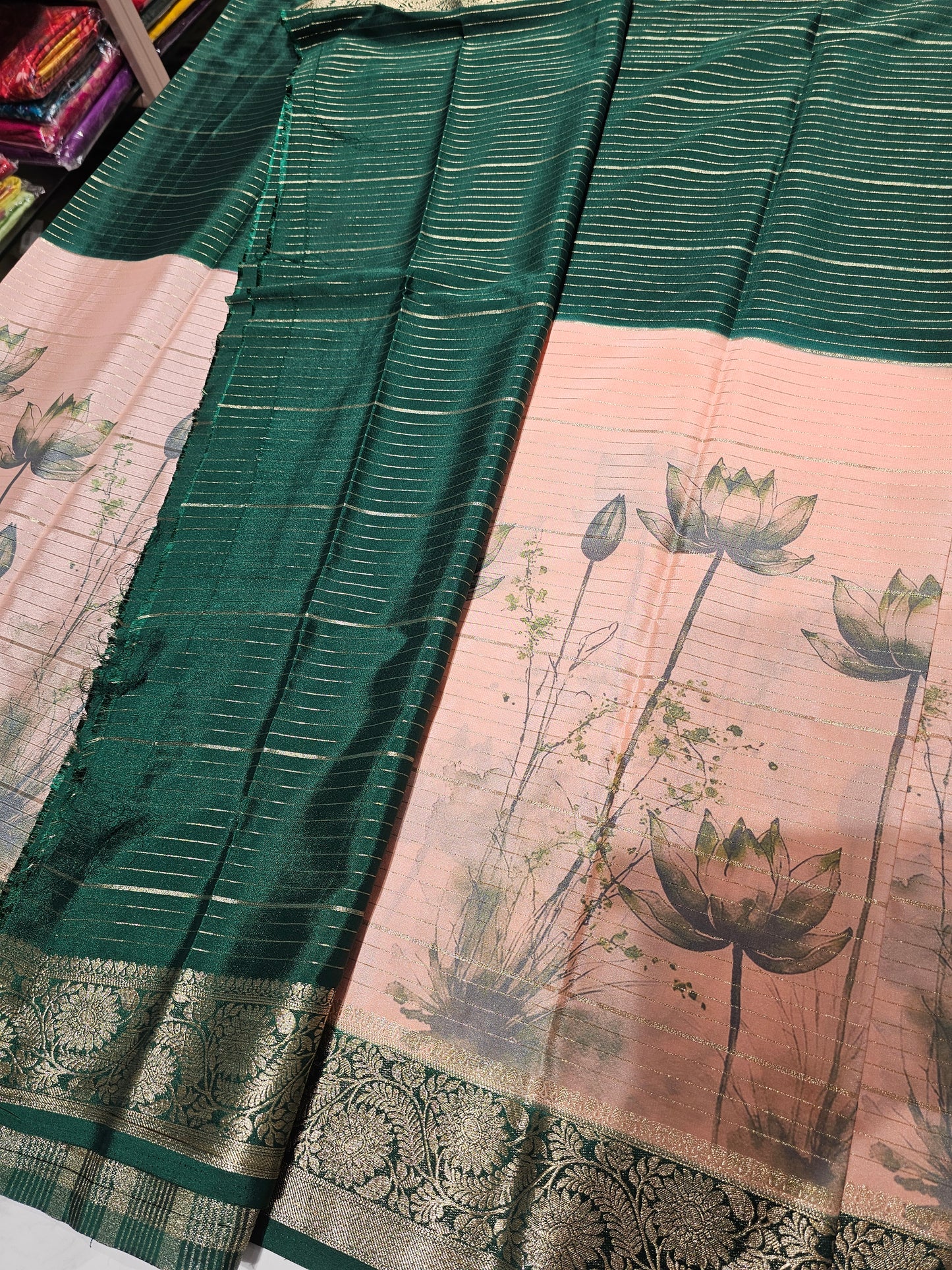GREEN WITH PINK HALF AND HALF -PREMIUM CREPE