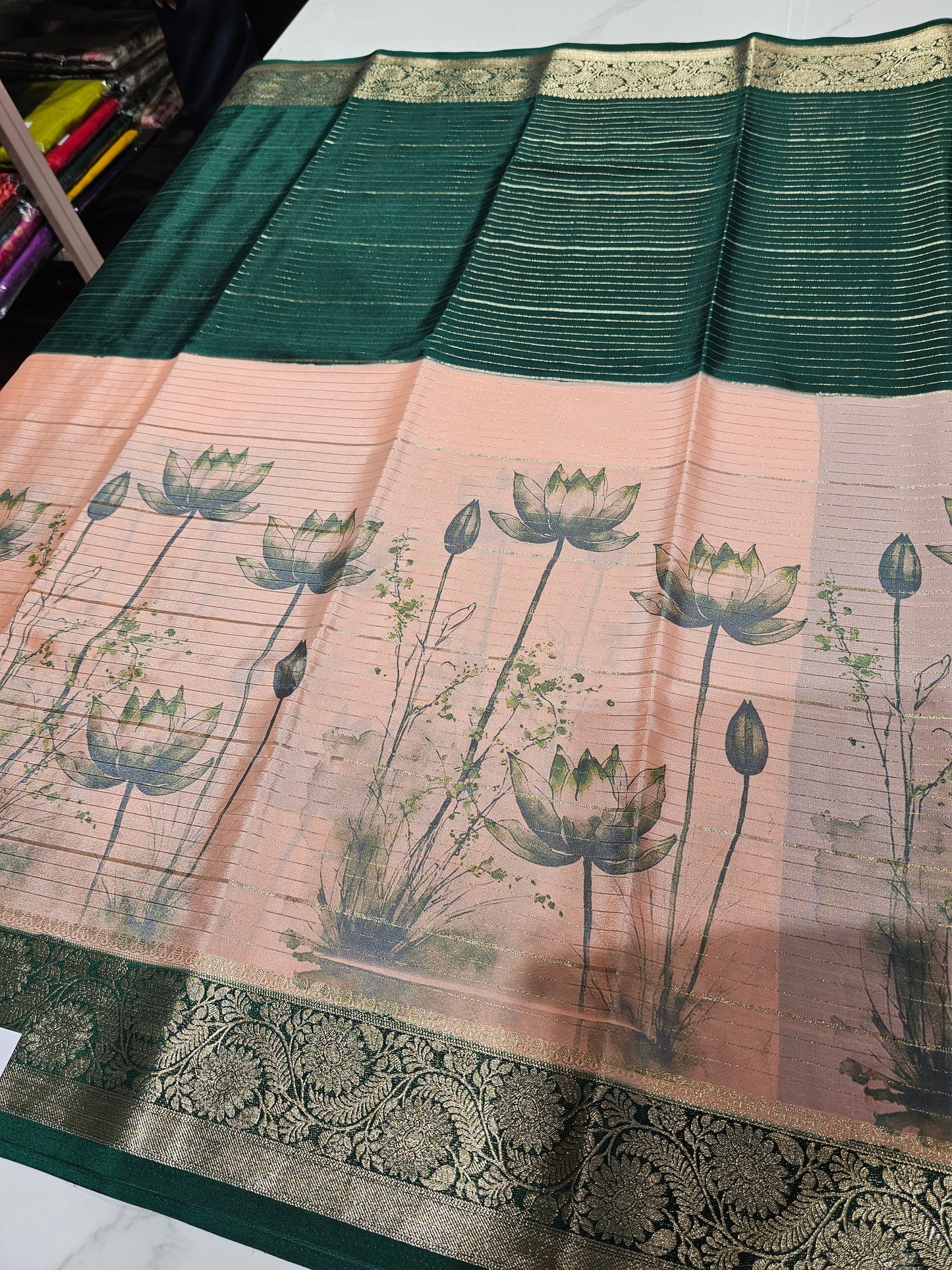 GREEN WITH PINK HALF AND HALF -PREMIUM CREPE