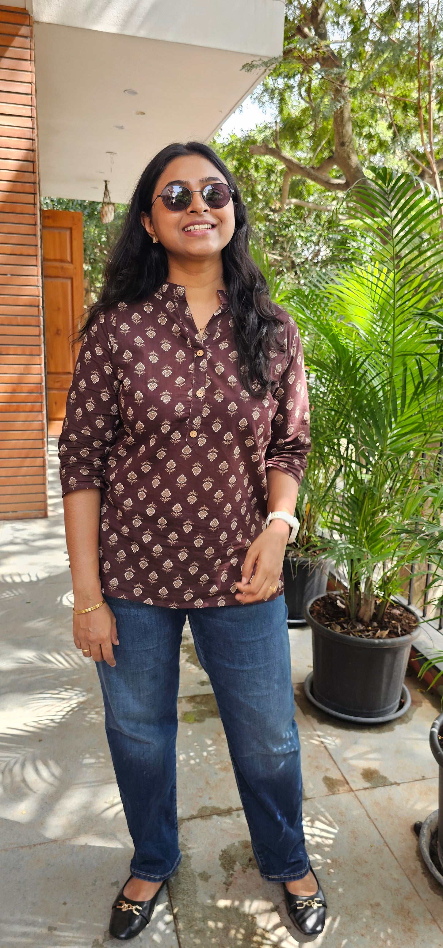 BROWN - PURE COTTON SHORT KURTA
