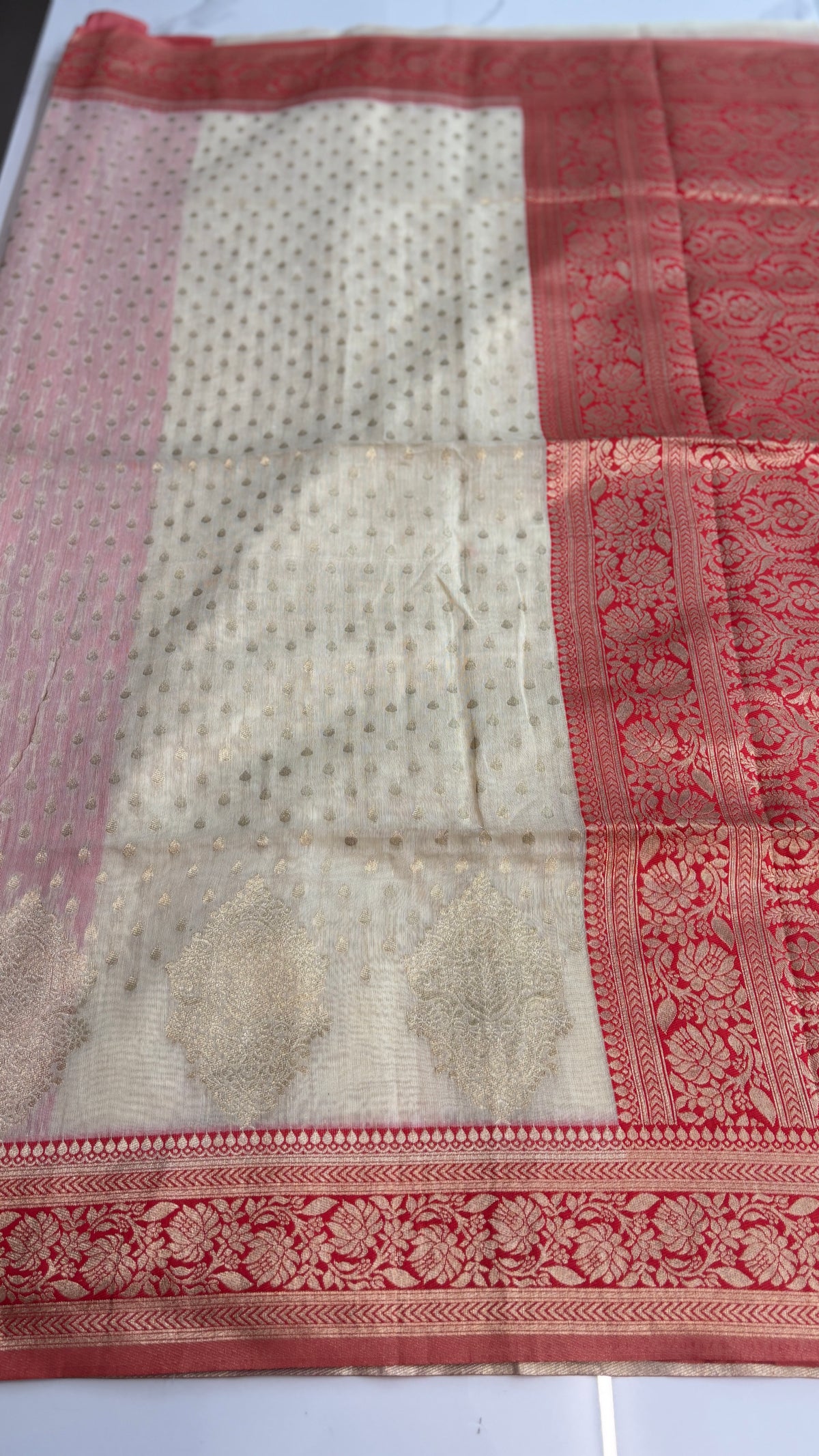 HALF WHITE - BANARAS COTTON SAREE