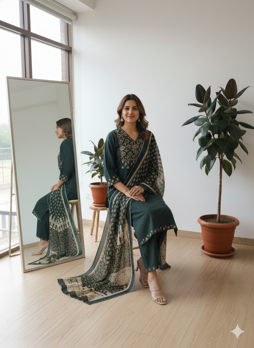 GREEN - PURE COTTON SALWAR SUIT