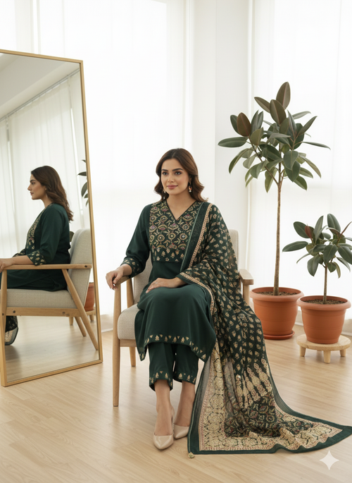 GREEN - PURE COTTON SALWAR SUIT