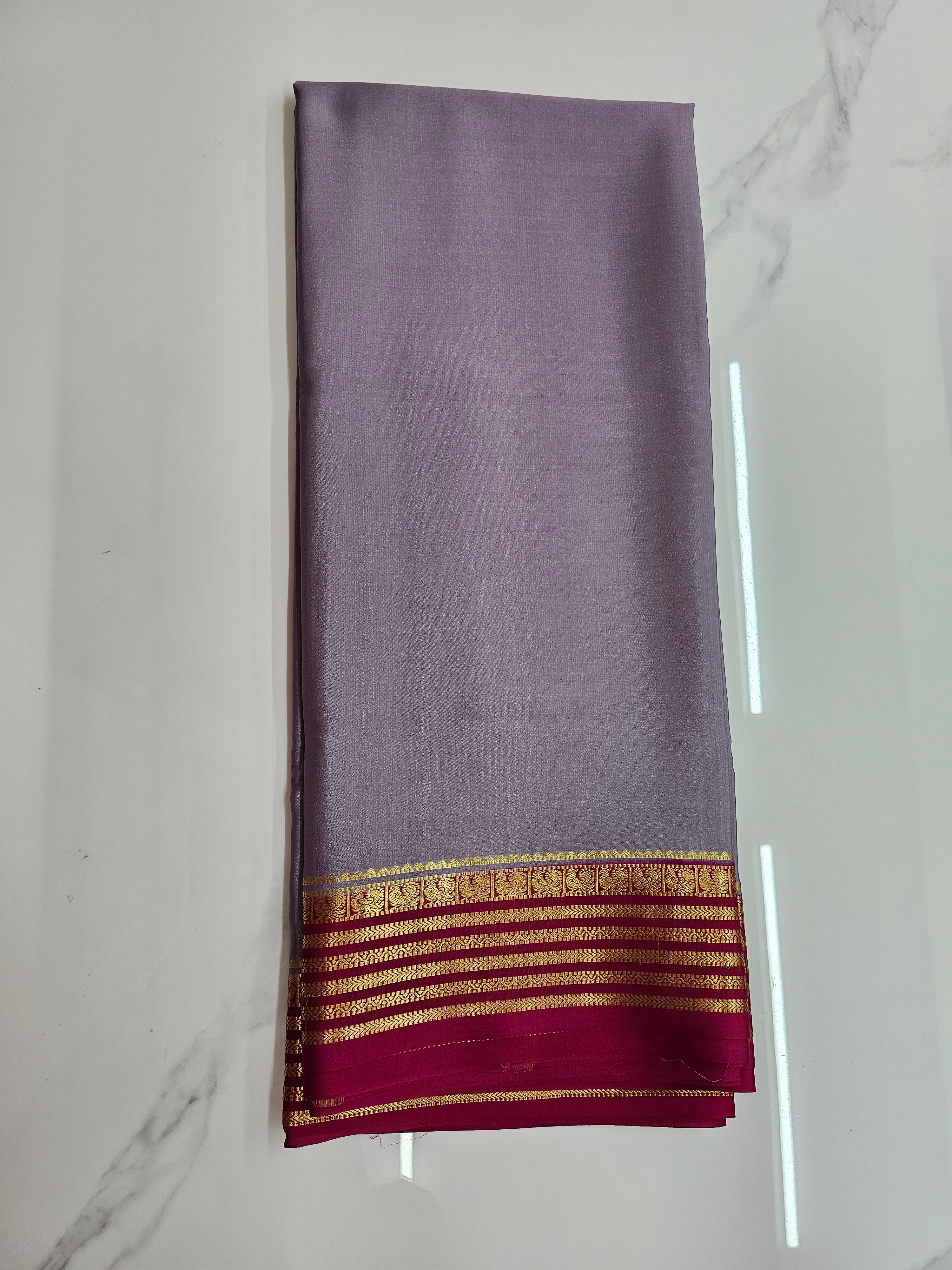 GREY WITH PINK - PURE MYSORE CREPE SILK