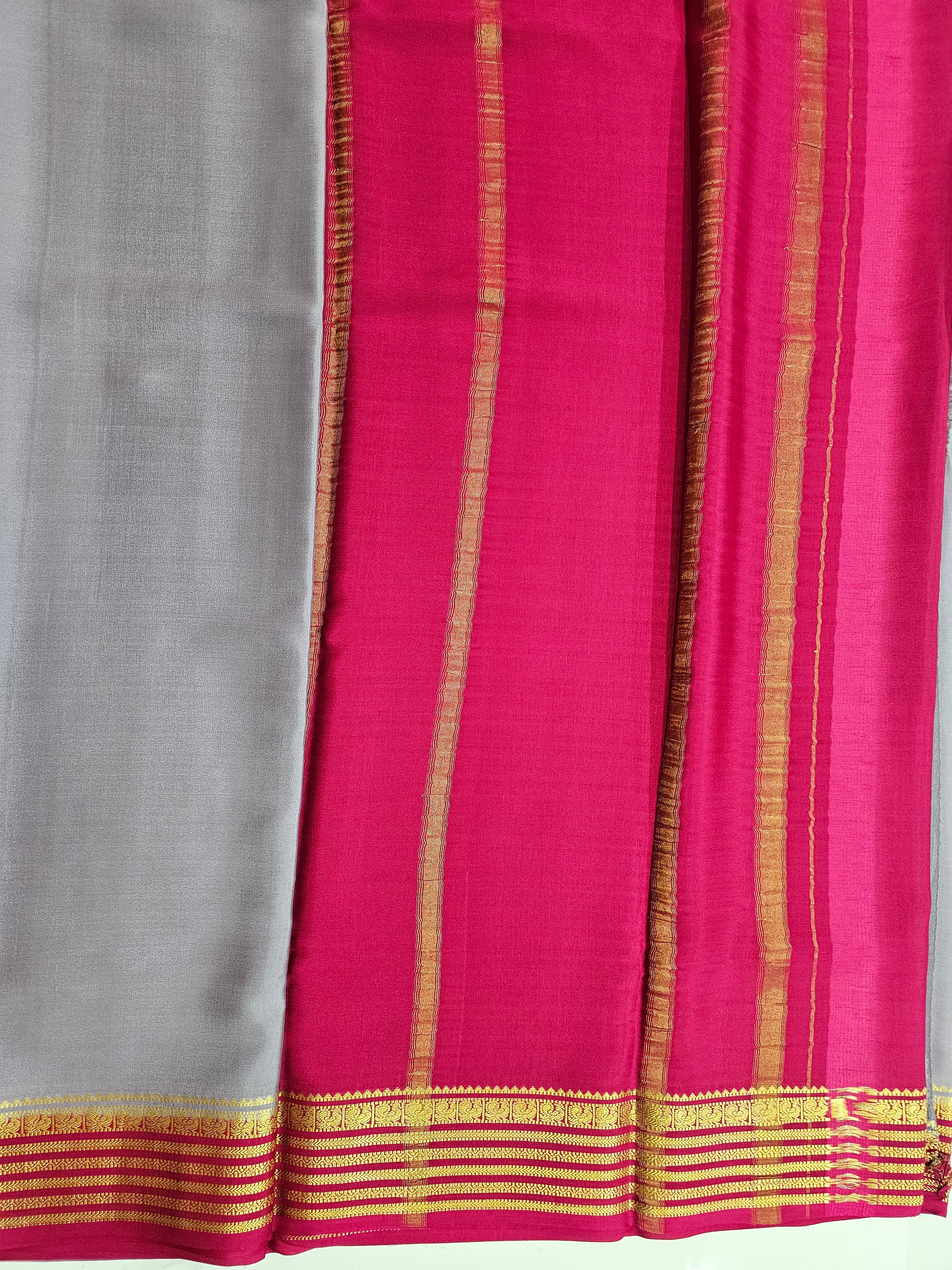 GREY WITH PINK - PURE MYSORE CREPE SILK