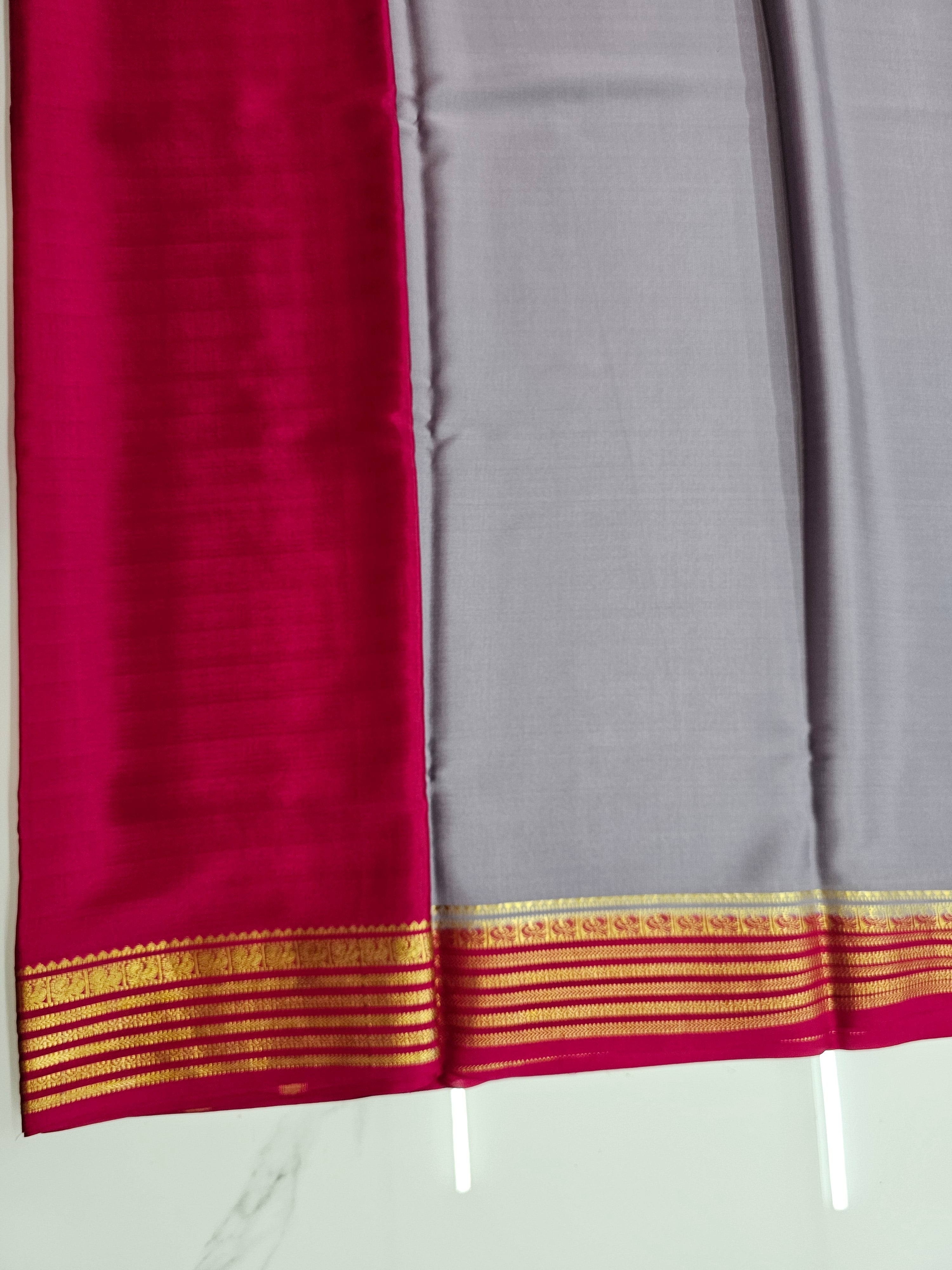 GREY WITH PINK - PURE MYSORE CREPE SILK