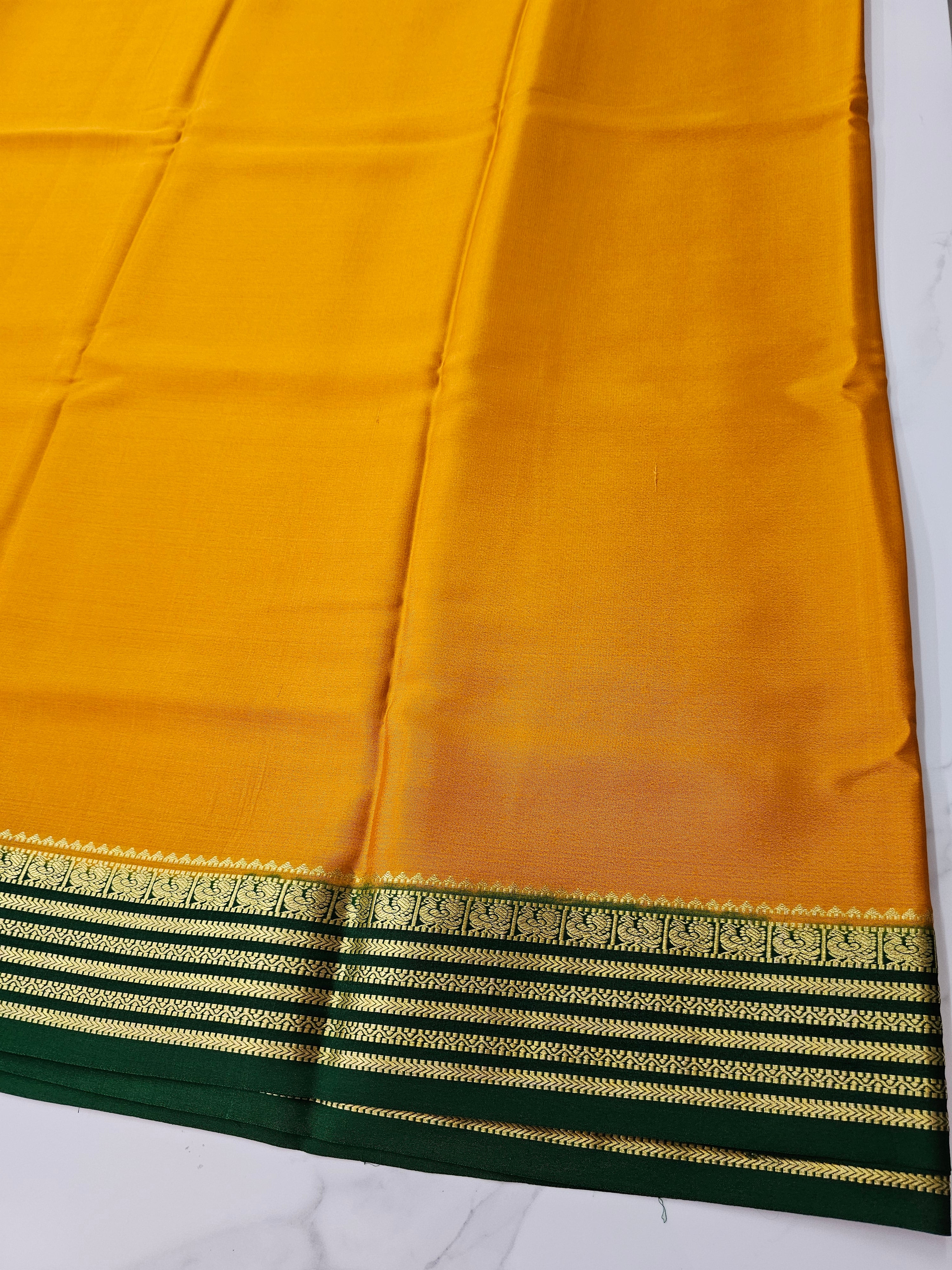 YELLOW WITH GREEN  - PURE MYSORE CREPE SILK