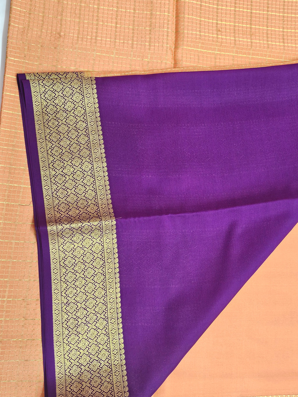 LIGHT ORANGE WITH PURPLE - PURE MYSORE CREPE SILK