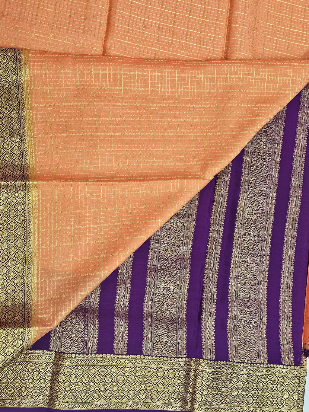 LIGHT ORANGE WITH PURPLE - PURE MYSORE CREPE SILK