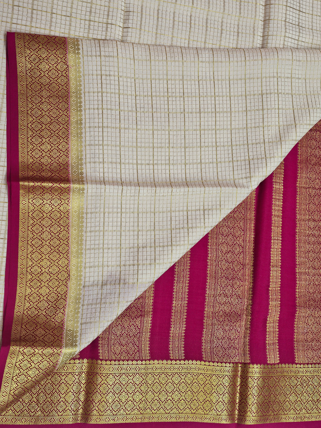 OFF WHITE WITH PINK -PURE MYSORE CREPE SILK