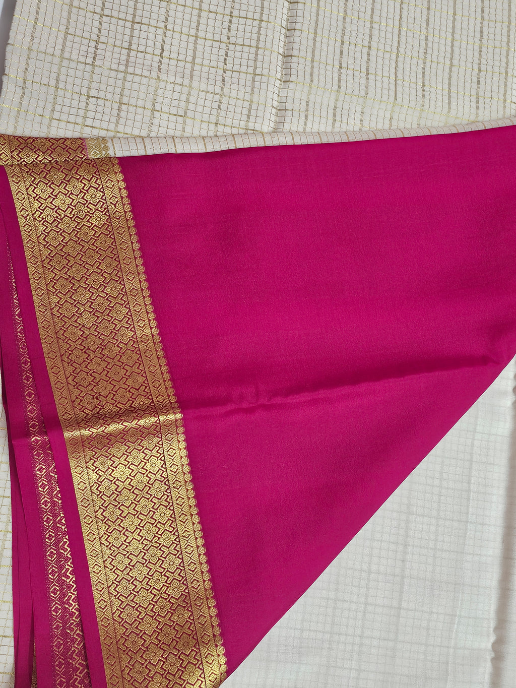 OFF WHITE WITH PINK -PURE MYSORE CREPE SILK