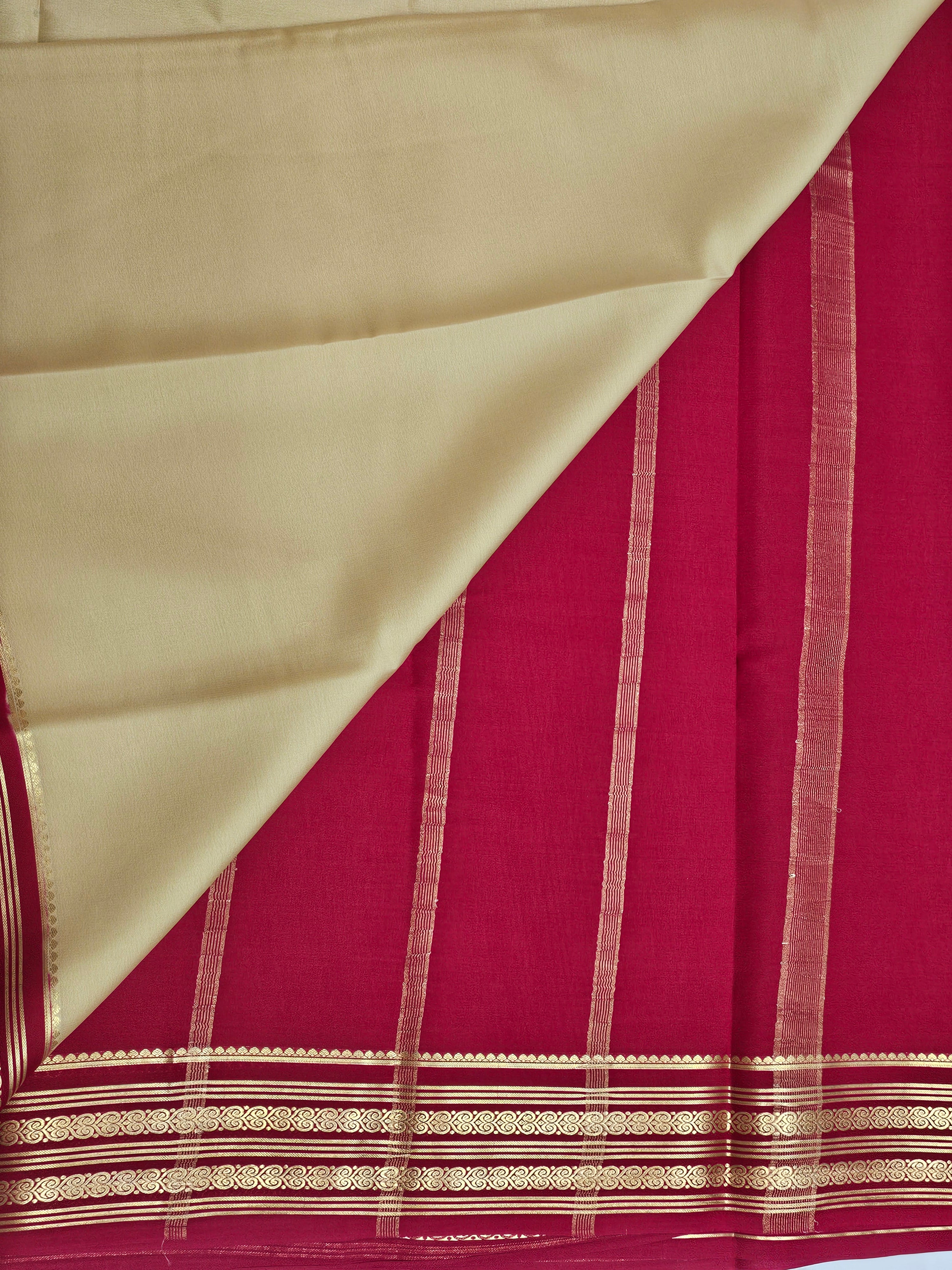 ANTIQUE GOLD WITH RED - PURE MYSORE CREPE SILK