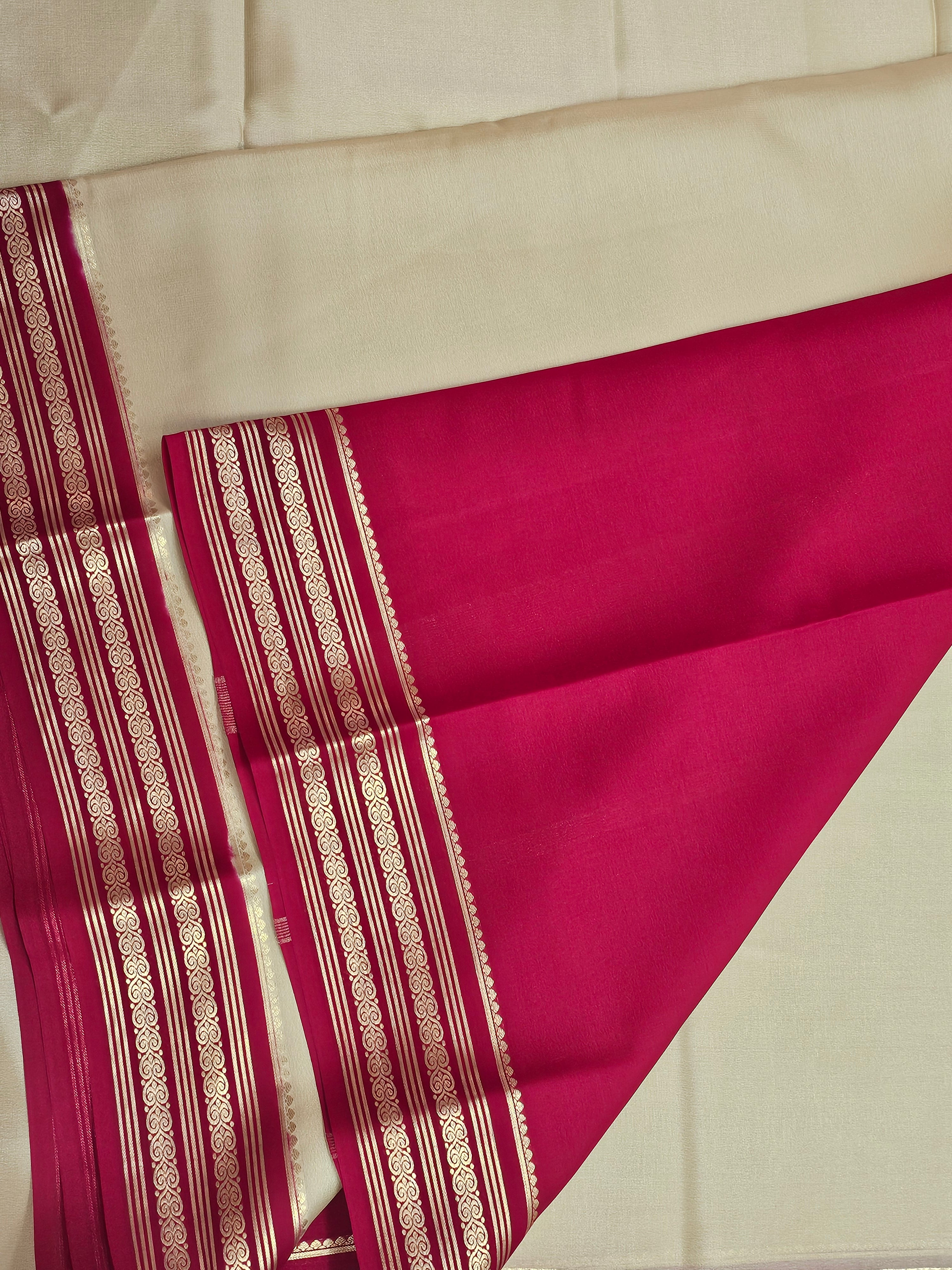 ANTIQUE GOLD WITH RED - PURE MYSORE CREPE SILK