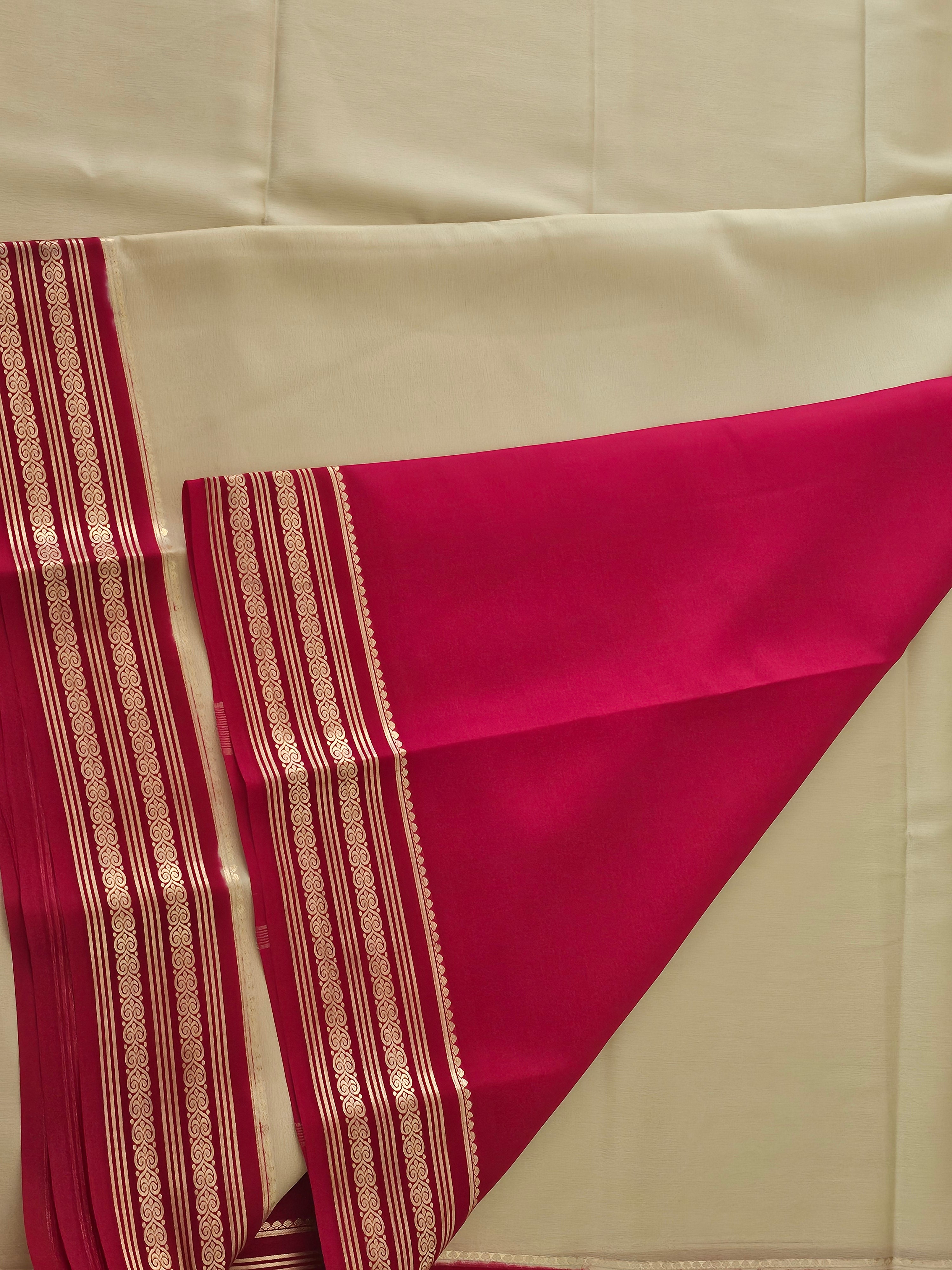 ANTIQUE GOLD WITH RED - PURE MYSORE CREPE SILK