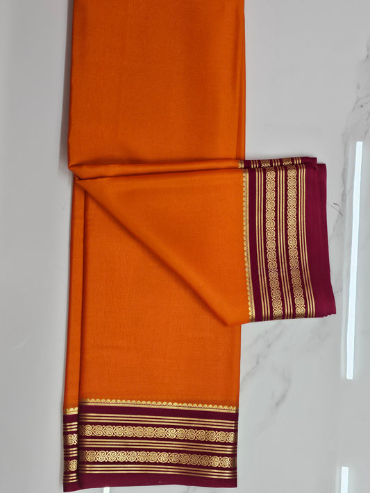 ORANGE WITH PINK - PURE MYSORE CREPE SILK