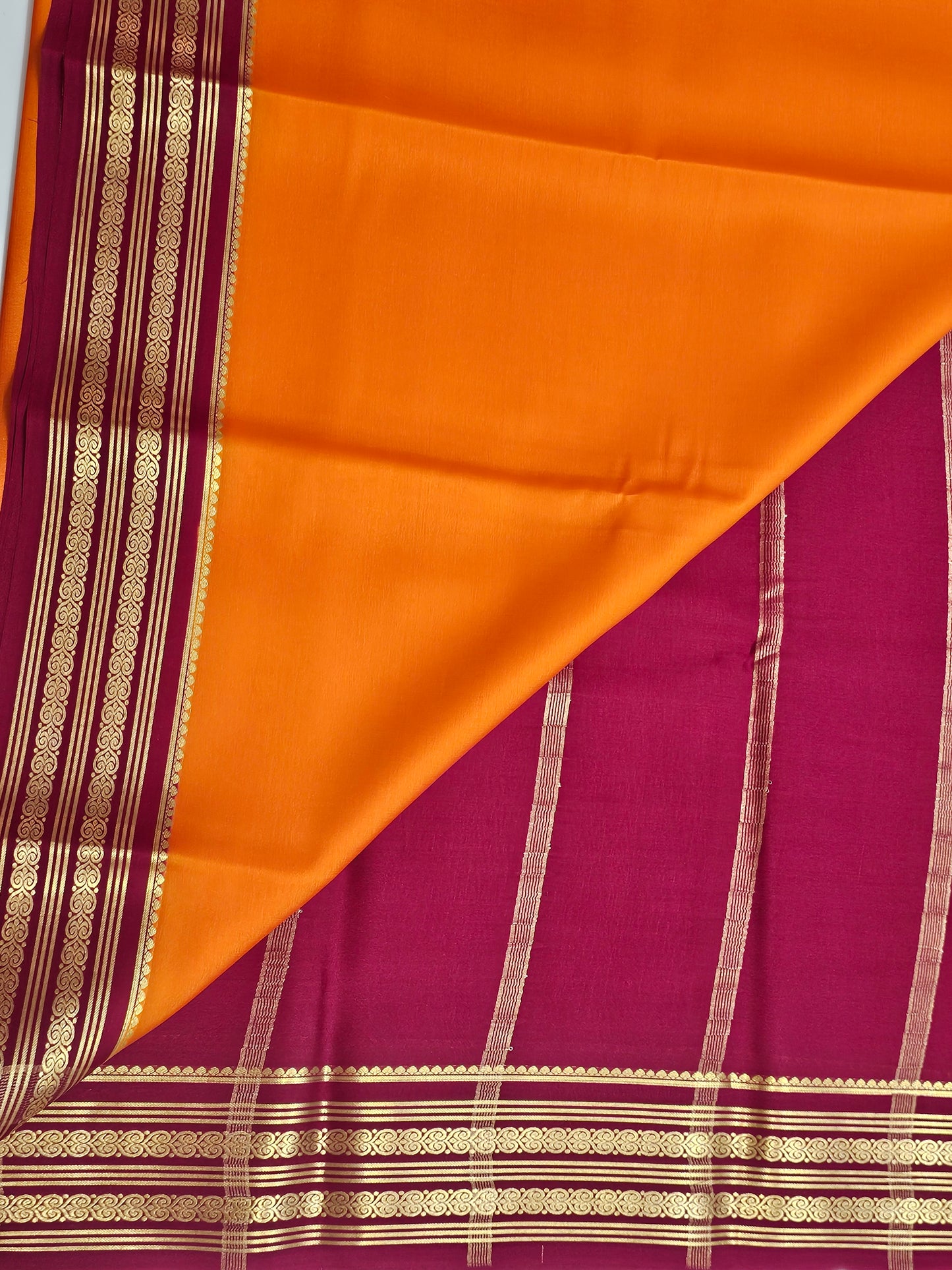 ORANGE WITH PINK - PURE MYSORE CREPE SILK