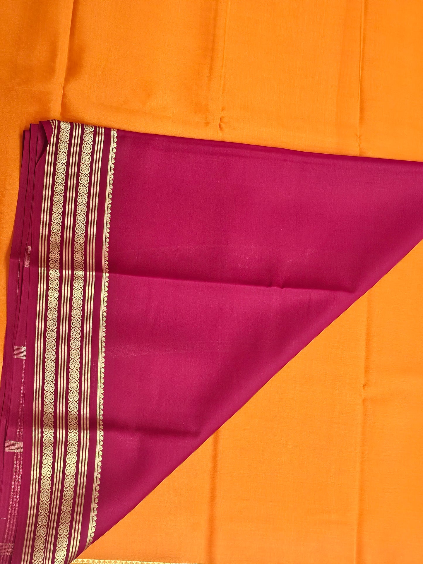 ORANGE WITH PINK - PURE MYSORE CREPE SILK