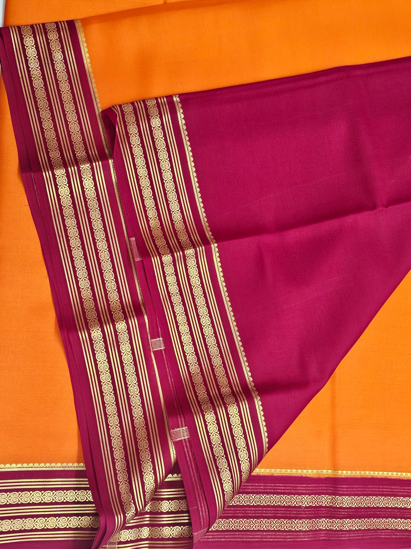 ORANGE WITH PINK - PURE MYSORE CREPE SILK