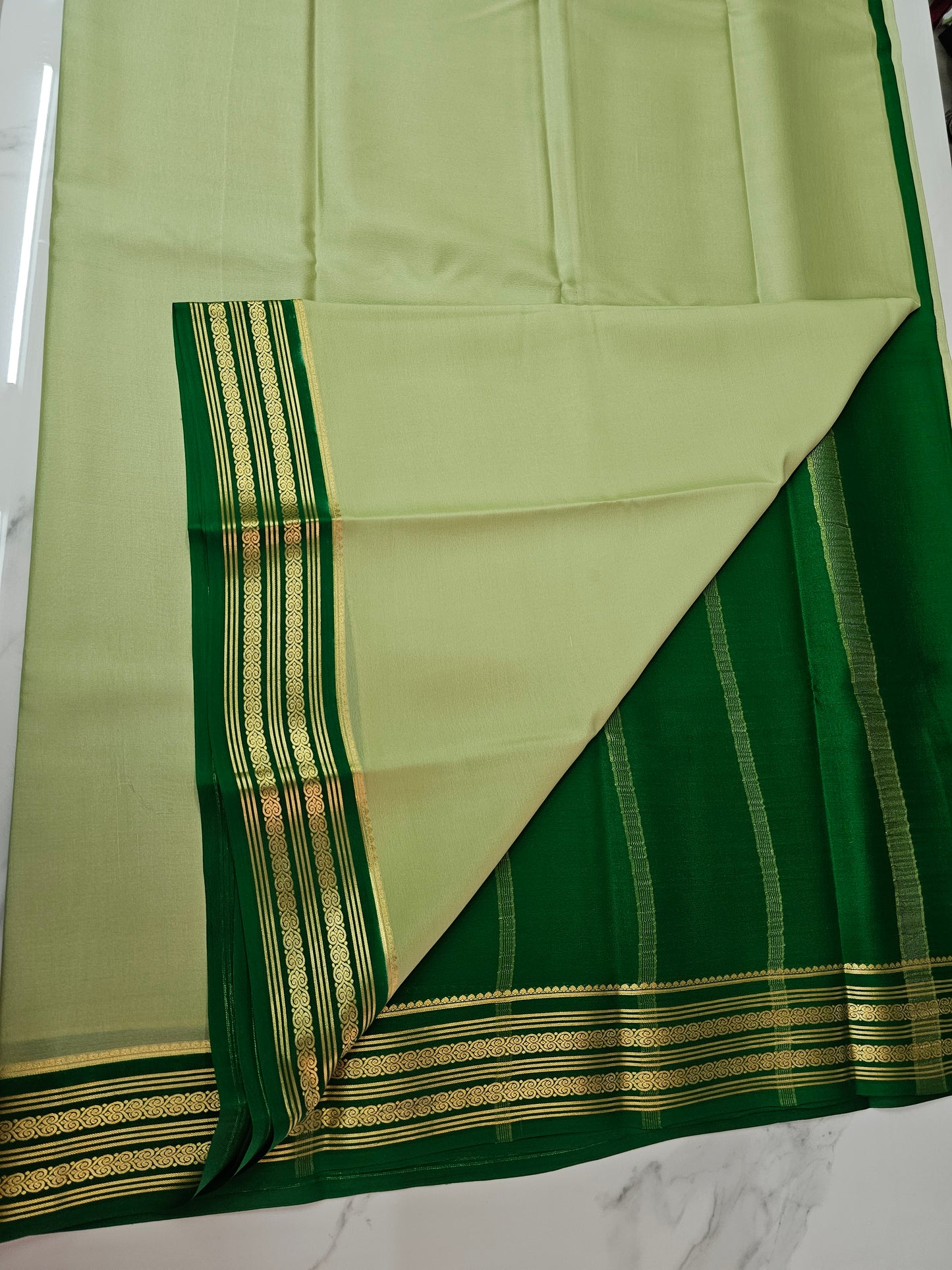 LIGHT GREEN WITH GREEN - PURE MYSORE CREPE SILK