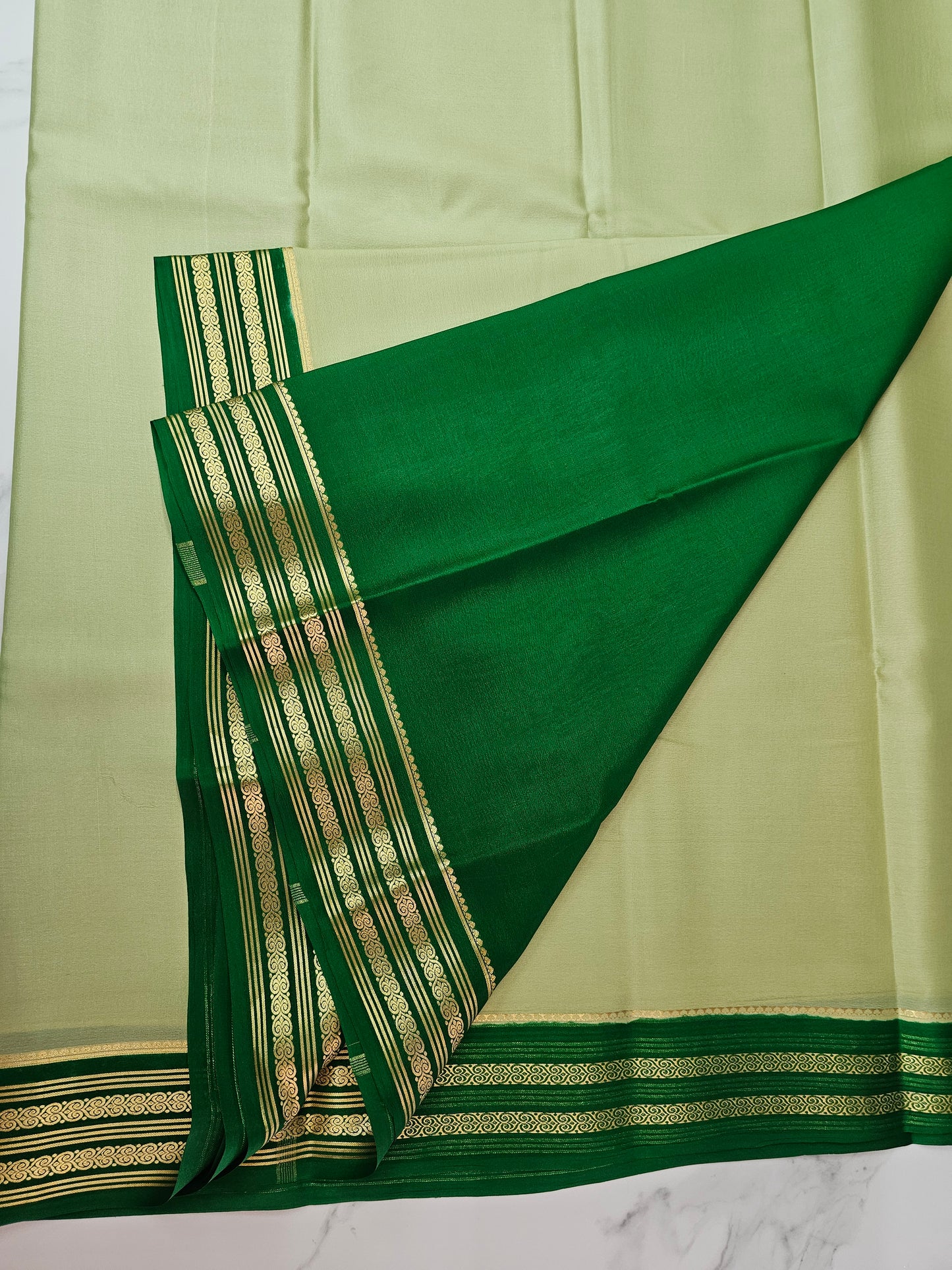 LIGHT GREEN WITH GREEN - PURE MYSORE CREPE SILK