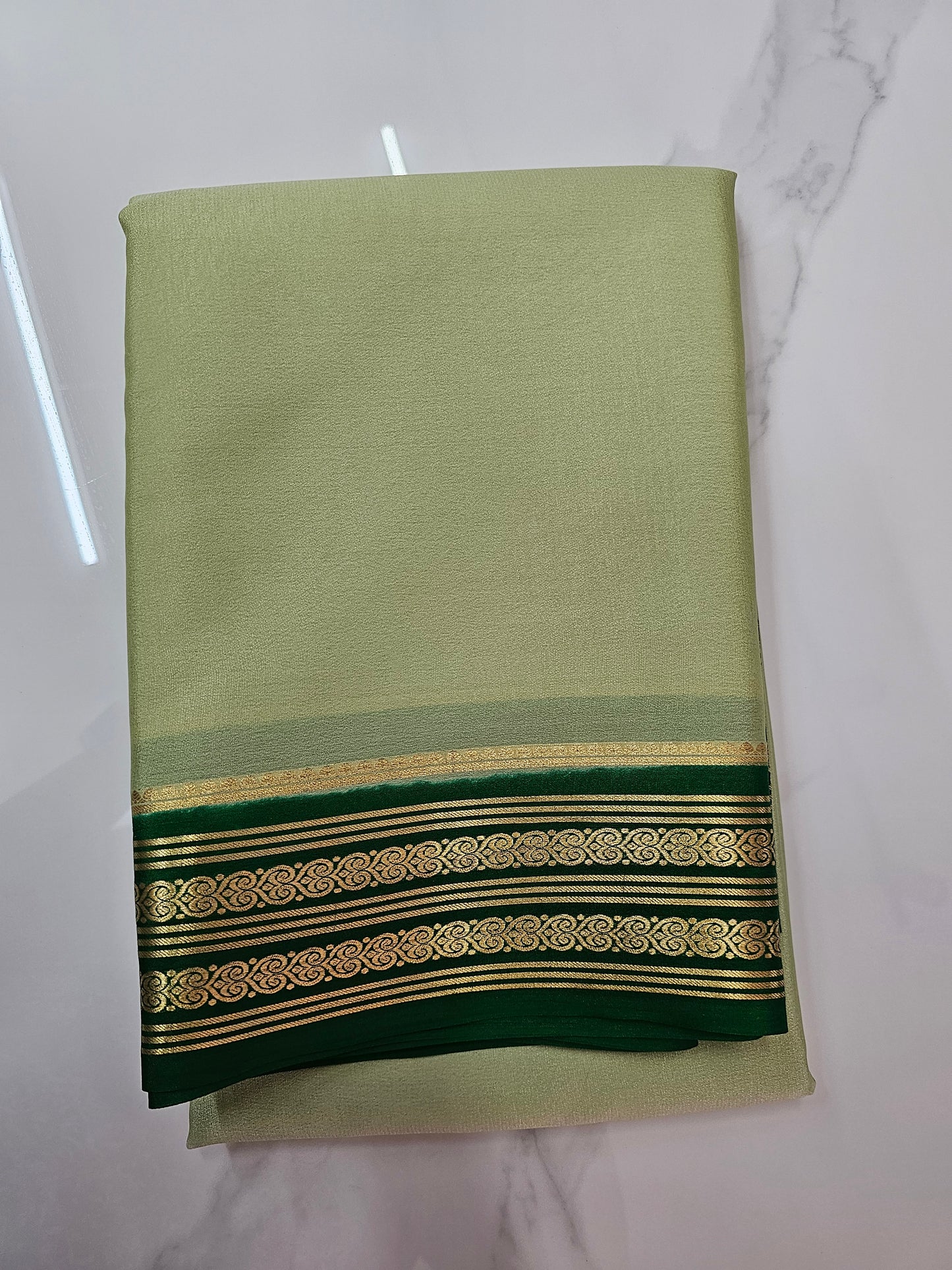 LIGHT GREEN WITH GREEN - PURE MYSORE CREPE SILK