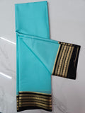 AQUA BLUE WITH BLACK - PURE MYSORE CREPE SILK