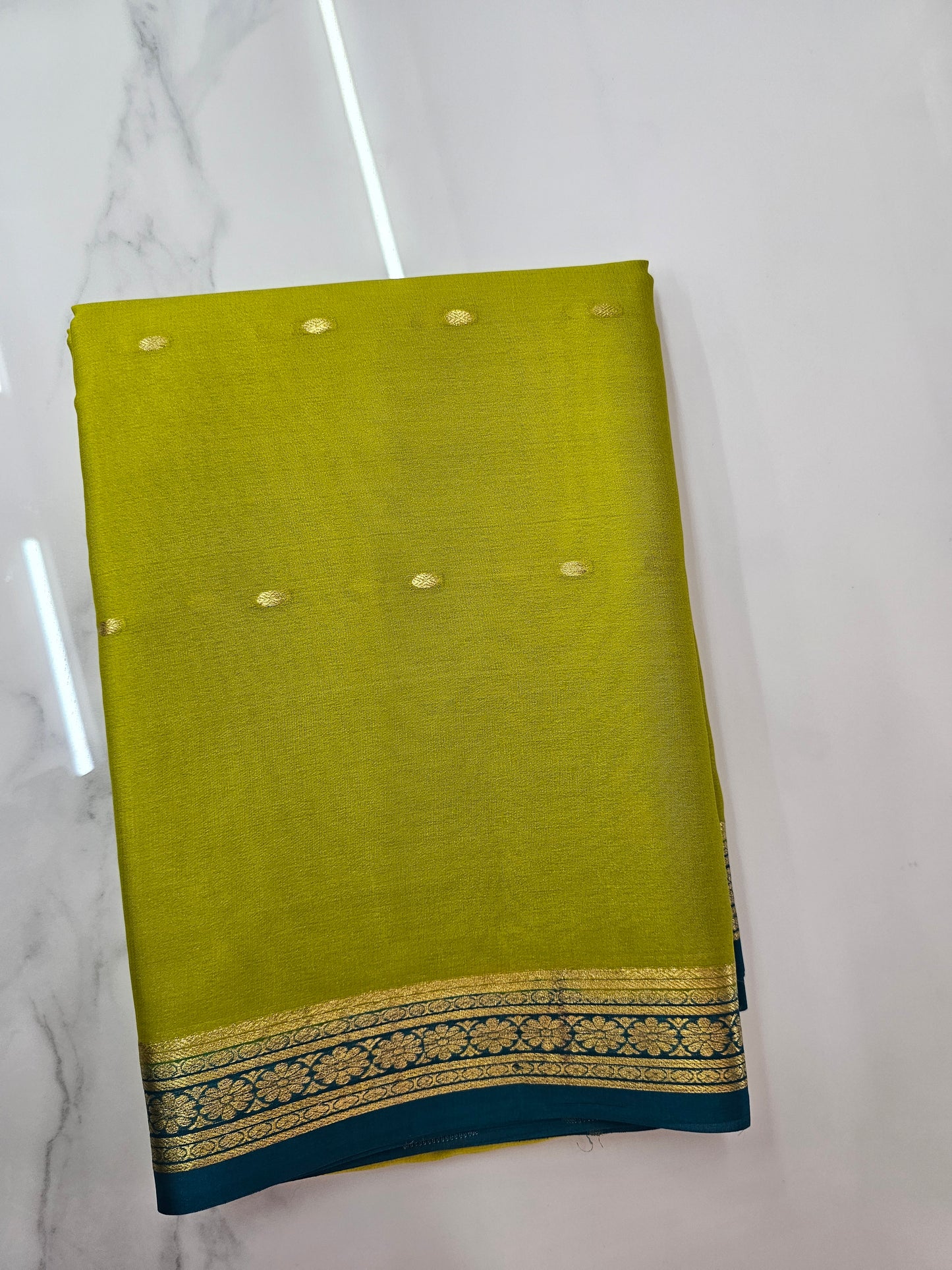 PARROT GREEN WITH PEACOCK BLUE GREEN - PURE MYSORE CREPE SILK