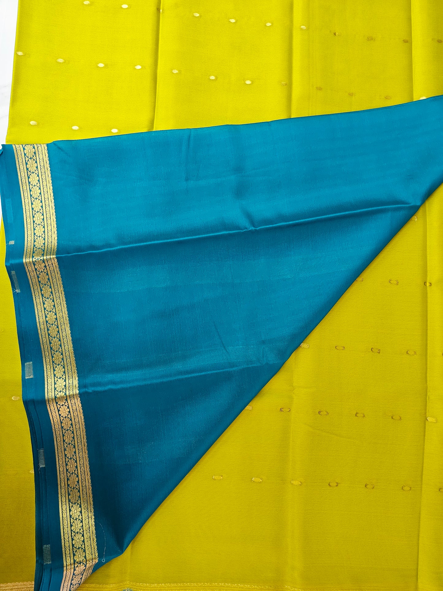 PARROT GREEN WITH PEACOCK BLUE GREEN - PURE MYSORE CREPE SILK
