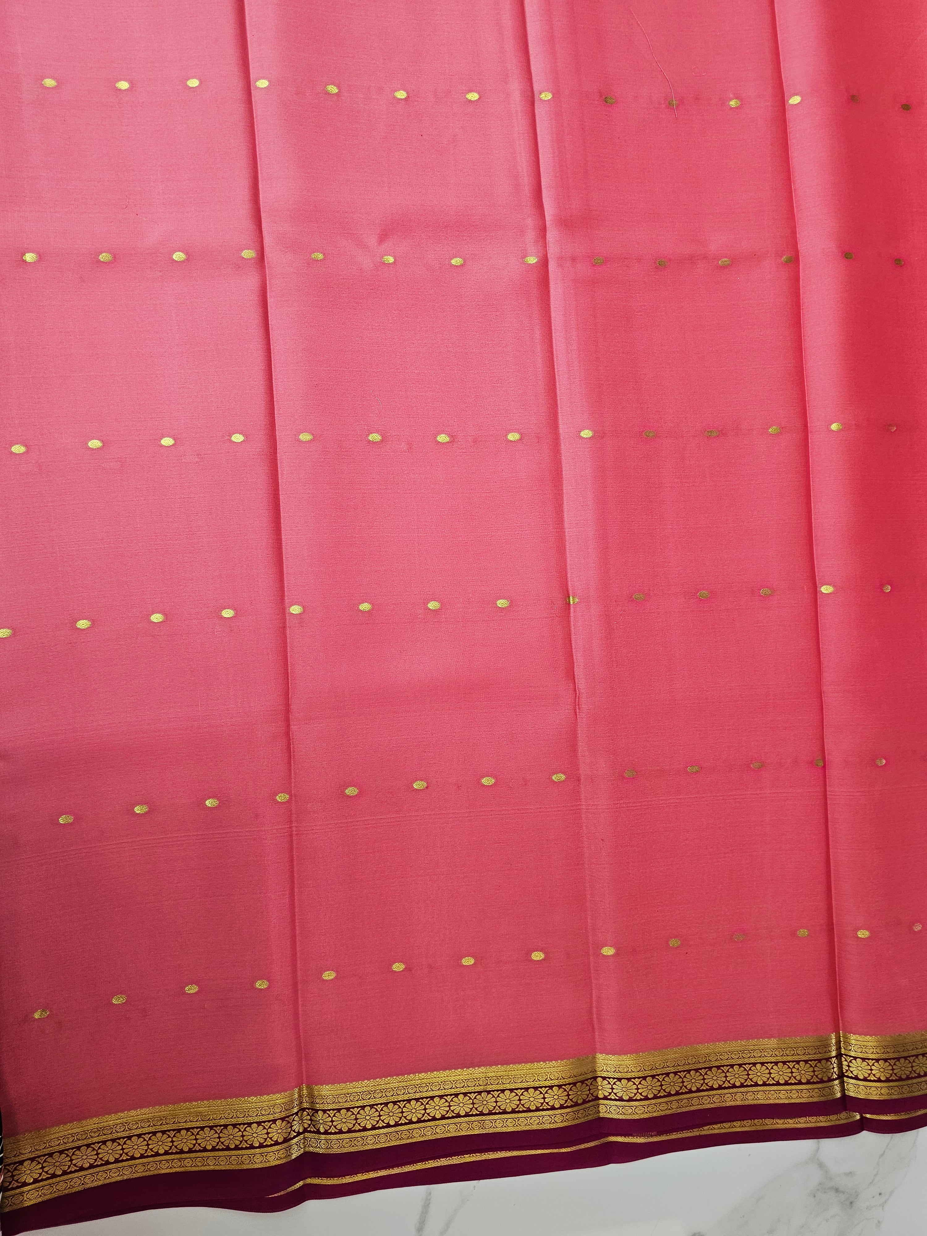 BABY PINK WITH WINE - PURE MYSORE CREPE SILK